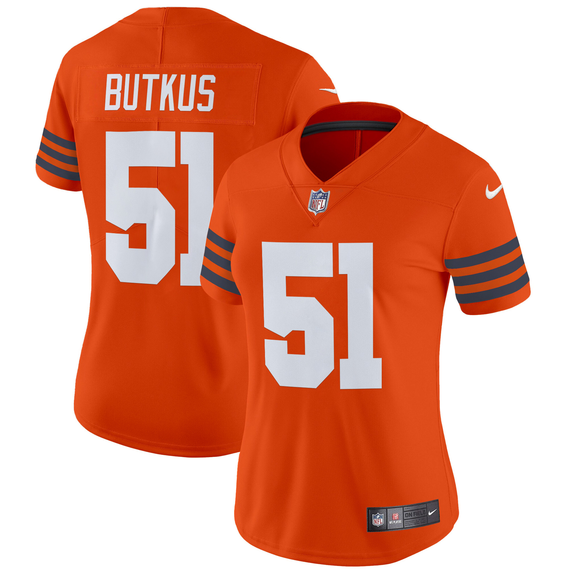 Women's Dick Butkus Chicago Bears Throwback Vapor Limited Orange Jersey - All Stitched