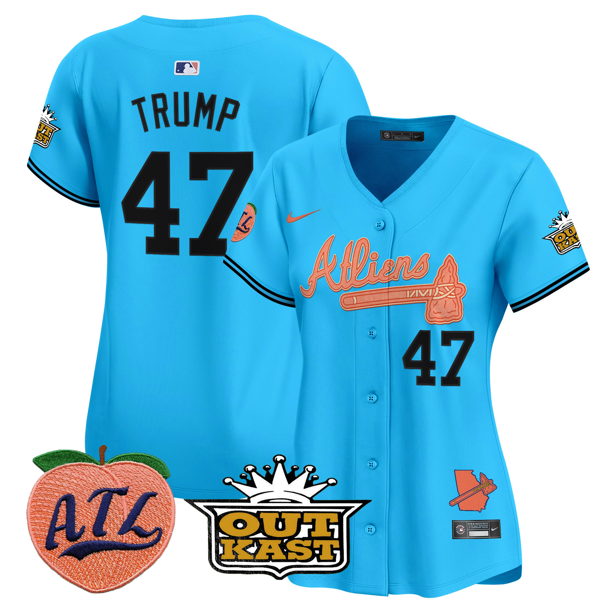 Women's Donald Trump Atlanta Braves Atliens & Peach Vapor Premier Limited Light Blue Jersey - All Stitched