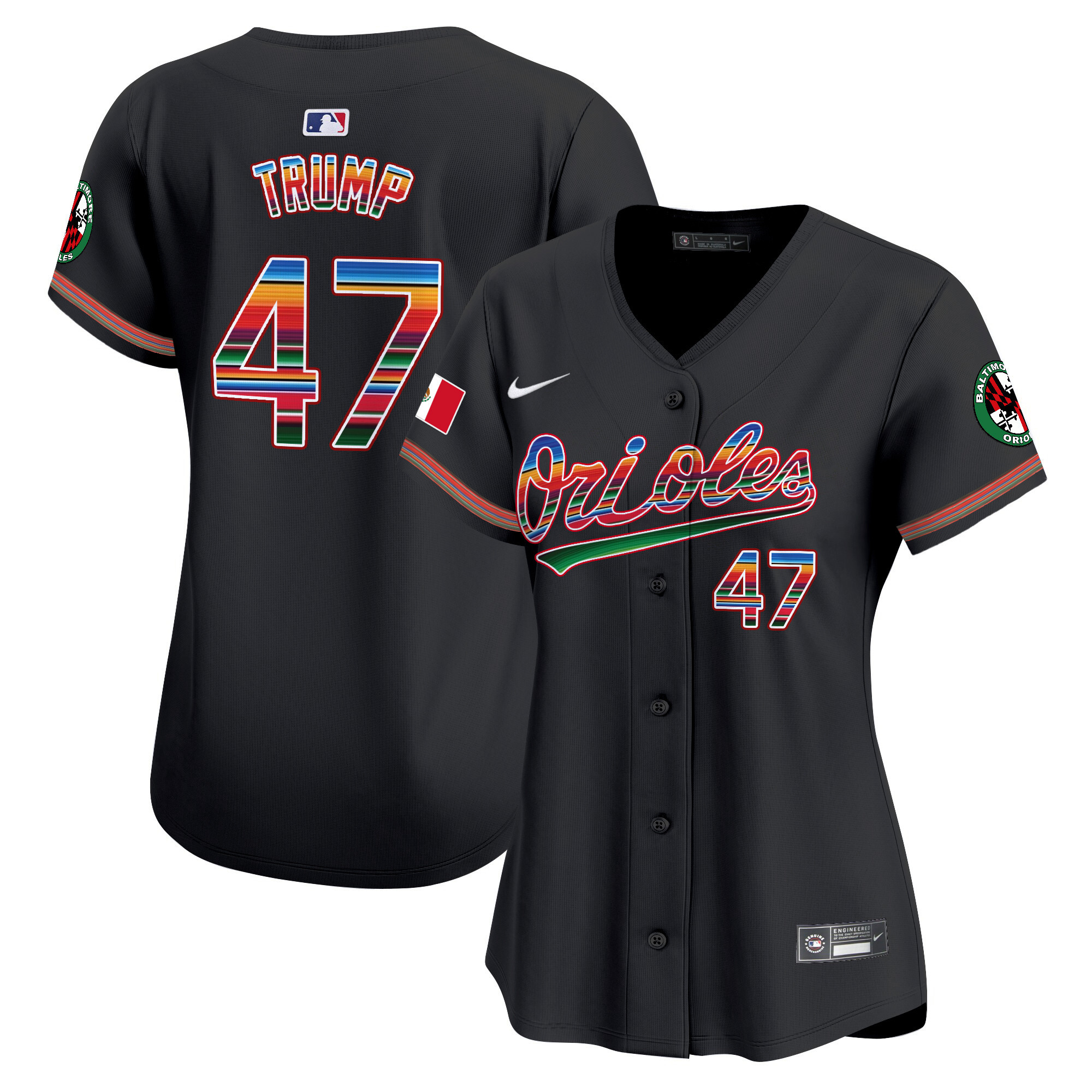 Women's Donald Trump Baltimore Orioles Mexico Vapor Premier Limited Black Jersey - All Stitched