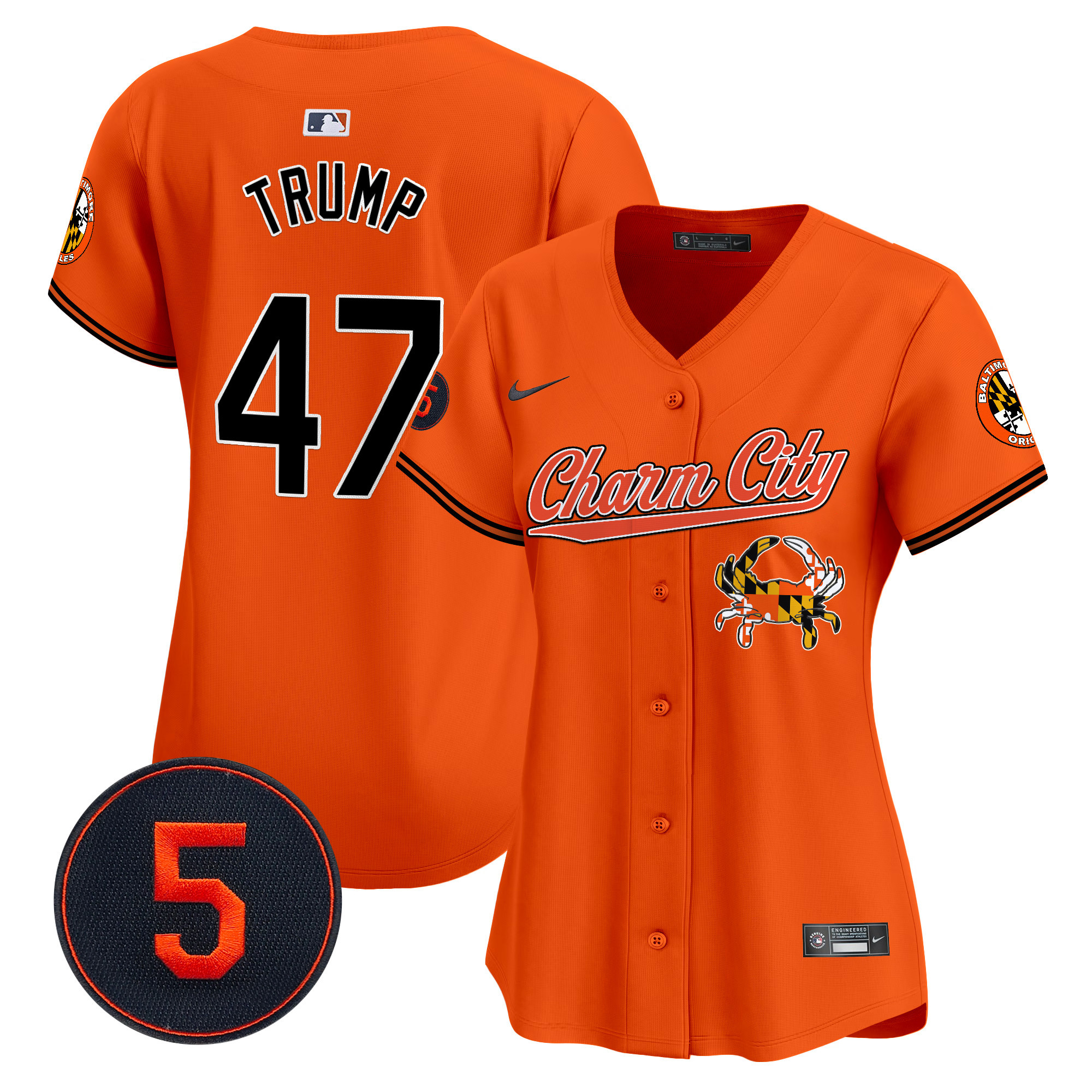 Women's Donald Trump Baltimore Orioles Robinson Patch Vapor Premier Limited Orange Jersey V8 - All Stitched