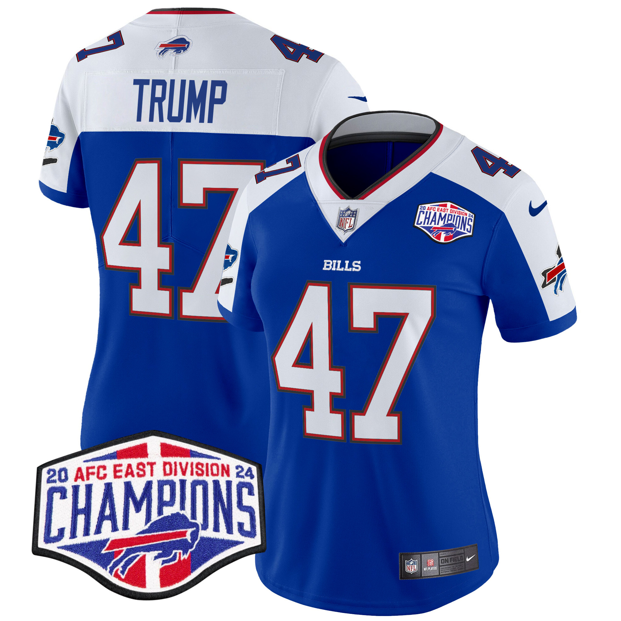 Women's Donald Trump Buffalo Bills 2024 AFC East Division Champions Vapor Limited Royal Alternate Jersey - All Stitched