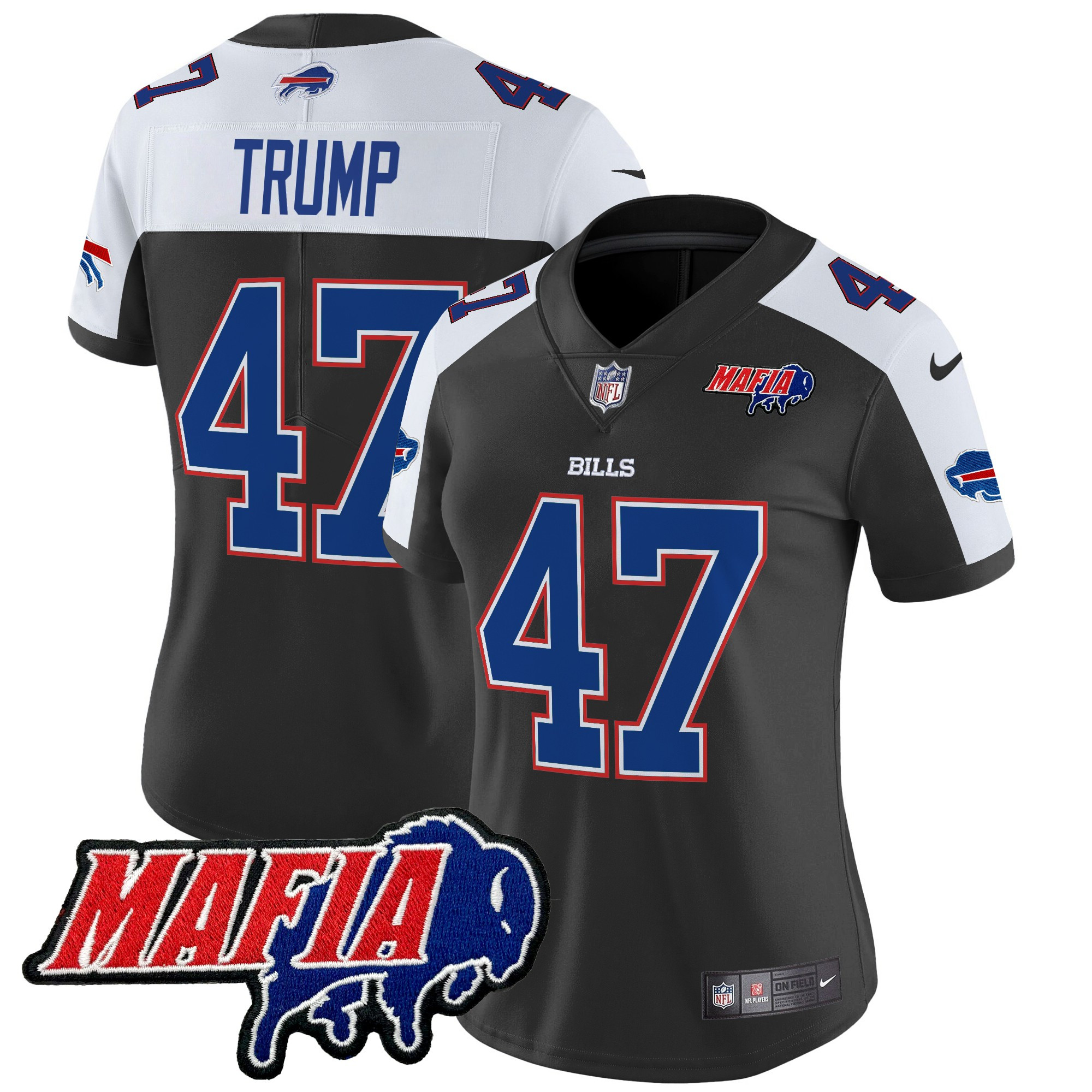 Women's Donald Trump Buffalo Bills 2024 Buffalo Bills Mafia Patch Vapor Limited Black Alternate Jersey - All Stitched