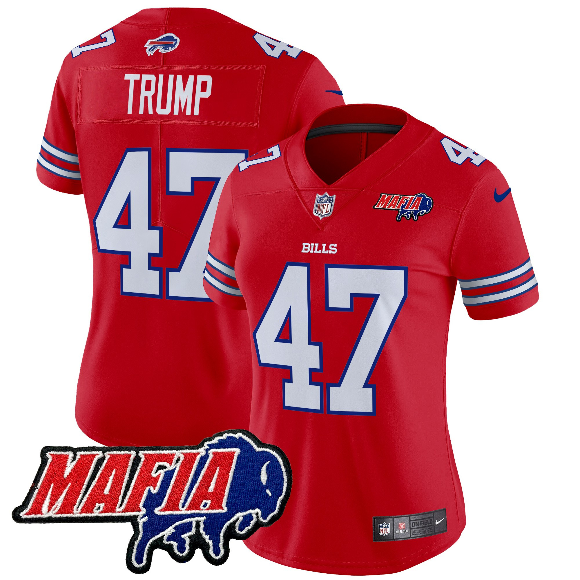 Women's Donald Trump Buffalo Bills 2024 Buffalo Bills Mafia Patch Vapor Limited Red Jersey - All Stitched