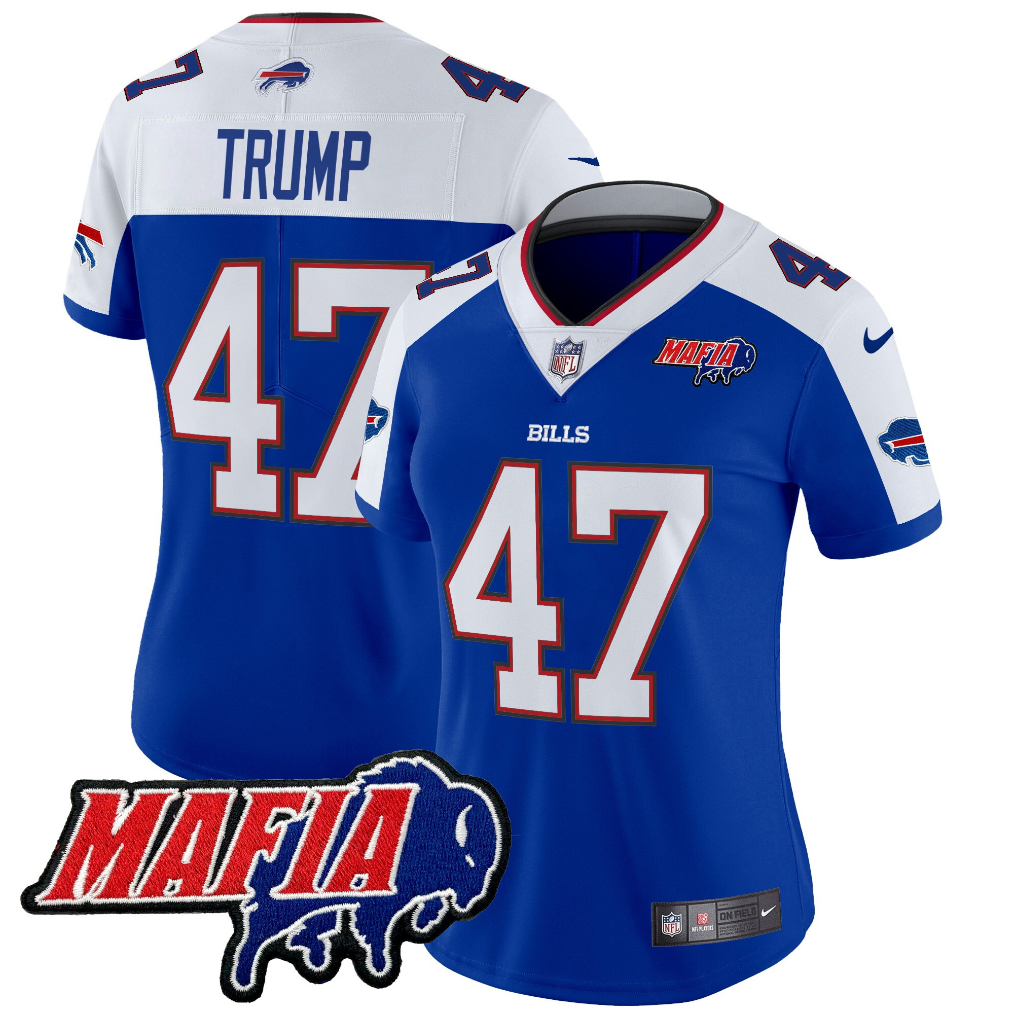 Women's Donald Trump Buffalo Bills 2024 Buffalo Bills Mafia Patch Vapor Limited Royal Alternate Jersey - All Stitched