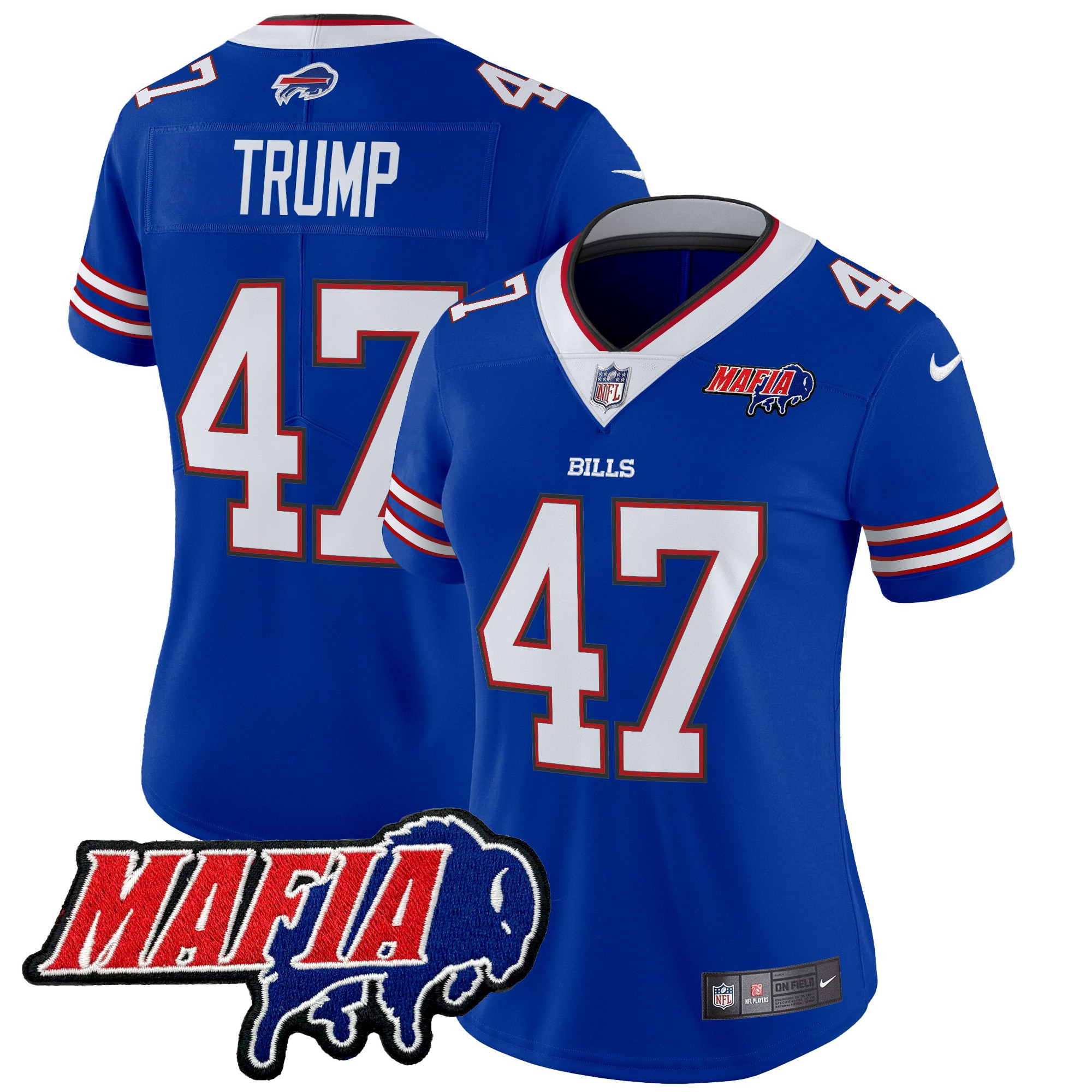 Women's Donald Trump Buffalo Bills 2024 Buffalo Bills Mafia Patch Vapor Limited Royal Jersey - All Stitched