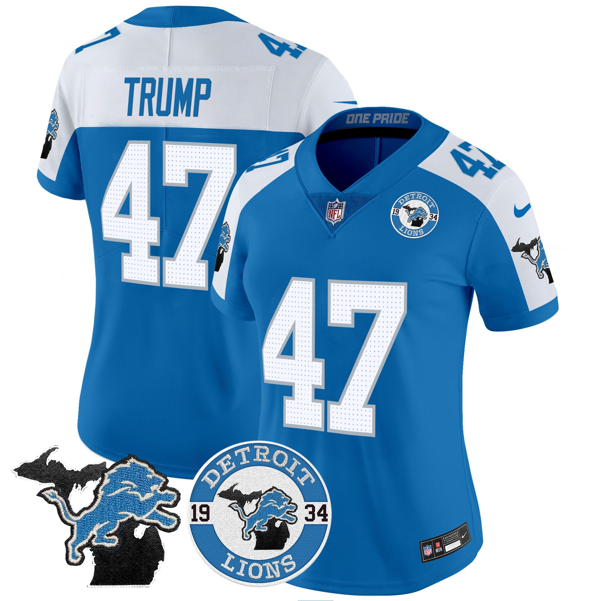 Women's Donald Trump Detroit Lions 2024 Vapor Limited Blue Alternate Jersey - All Stitched