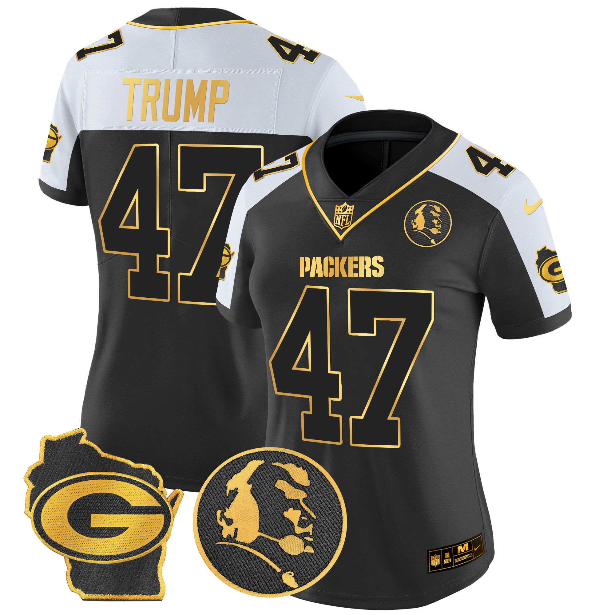 Women's Donald Trump Green Bay Packers John Madden & Home Patch Gold Vapor Limited Alternate Jersey - All Stitched