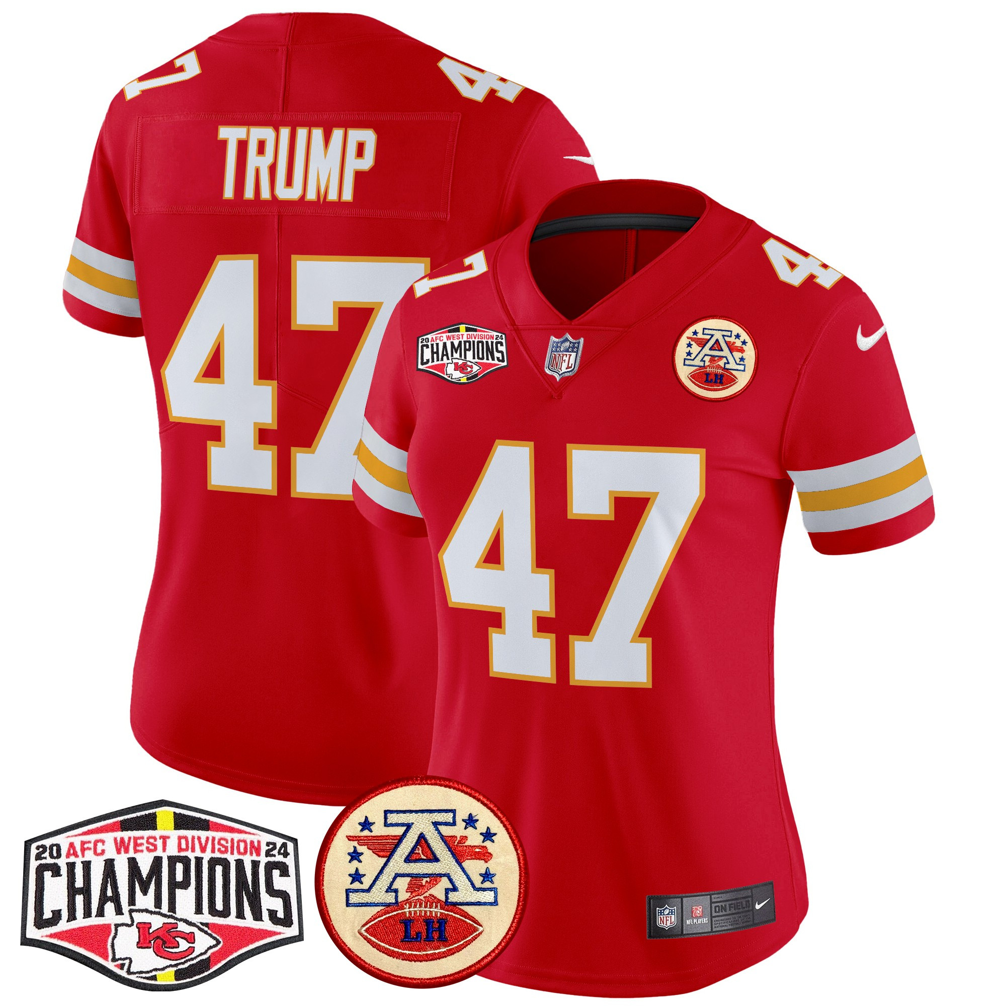 Women's Donald Trump Kansas City Chiefs 2024 AFC West Division Champions Patch Vapor Limited Red Jersey - All Stitched