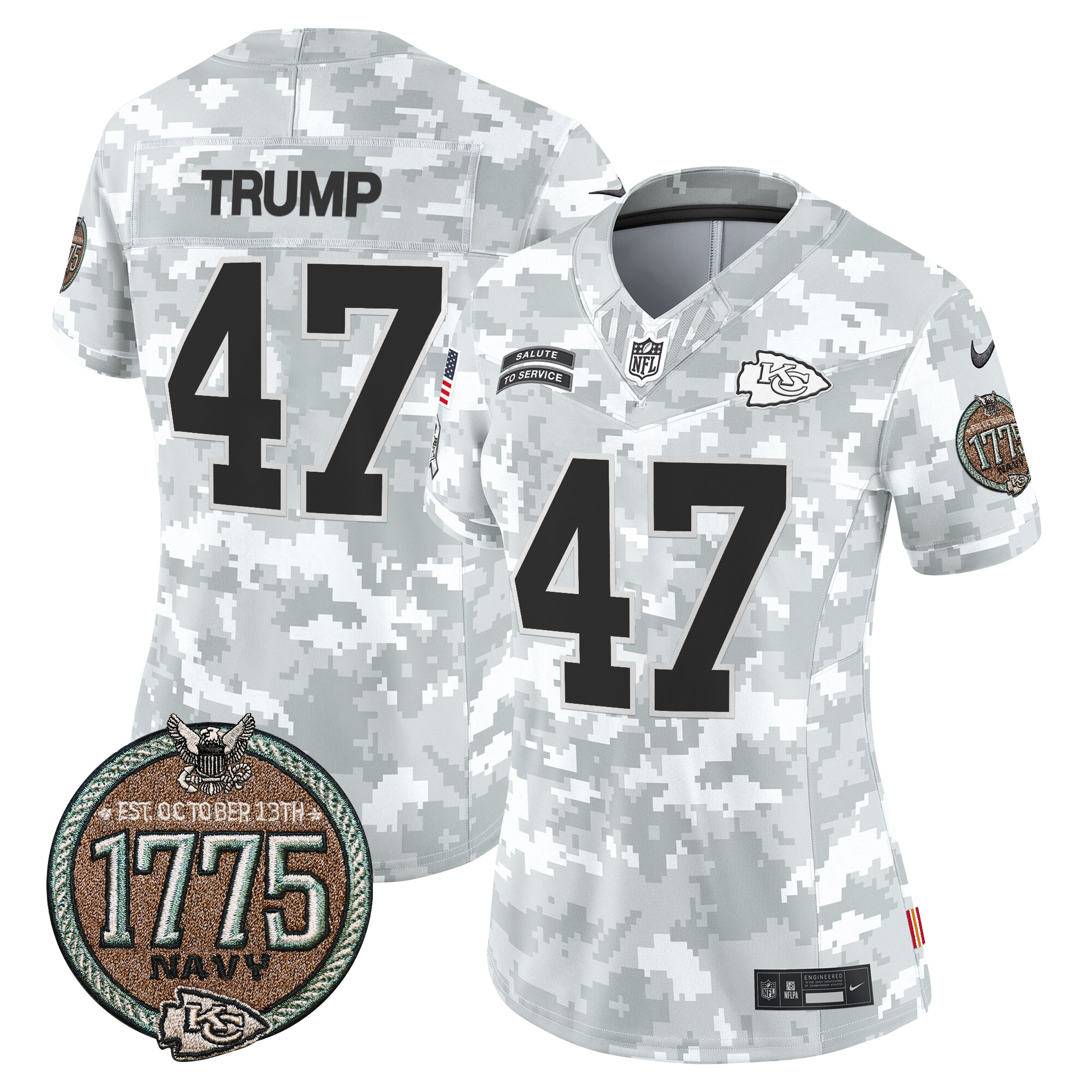 Women's Donald Trump Kansas City Chiefs 2024 Salute to Service Establishment Year Patch Vapor Limited Navy Jersey - All Stitched