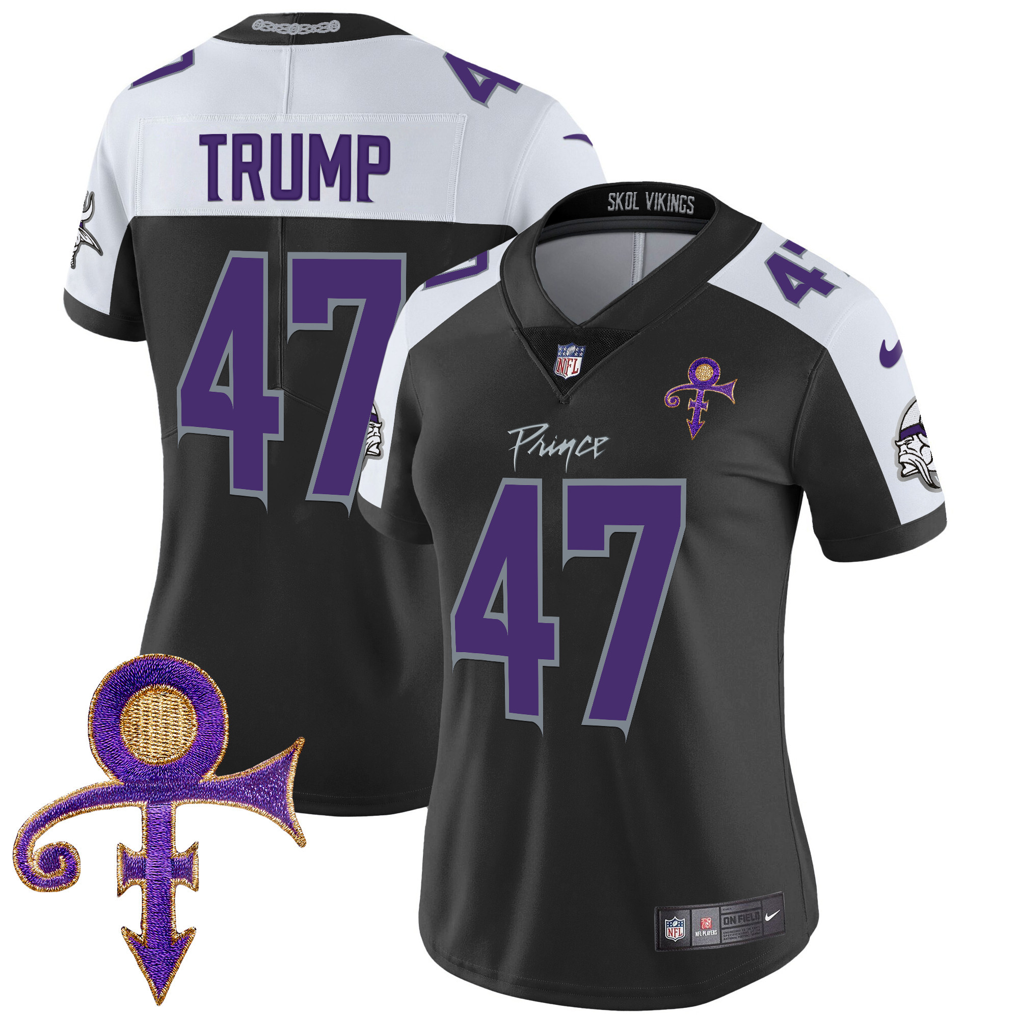 Women's Donald Trump Minnesota Vikings 2024 Prince Vapor Limited Black Alternate Jersey - All Stitched