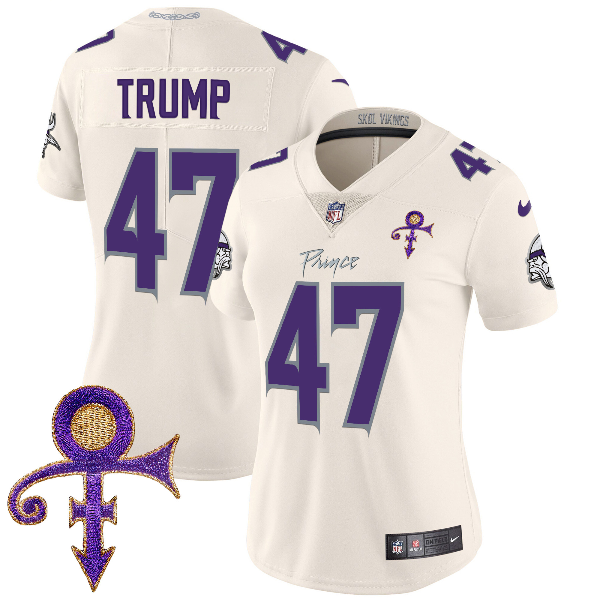 Women's Donald Trump Minnesota Vikings 2024 Prince Vapor Limited Cream Jersey - All Stitched