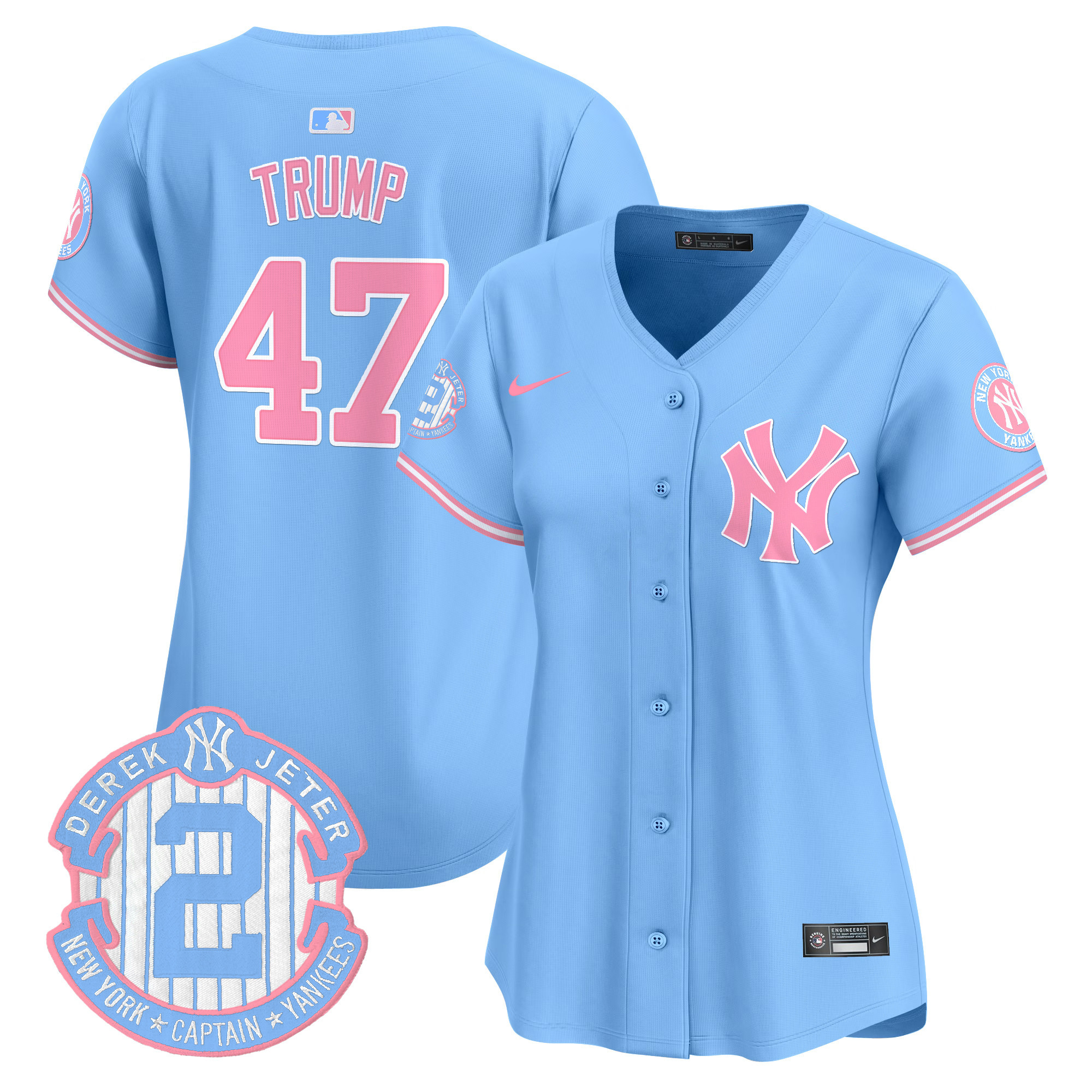 Women's Donald Trump New York Yankees Bubblegum Pink Vapor Premier Limited Light Blue Jersey - All Stitched