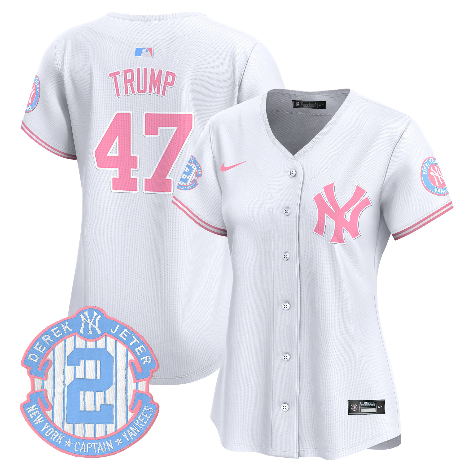 Women's Donald Trump New York Yankees Bubblegum Pink Vapor Premier Limited White Jersey - All Stitched