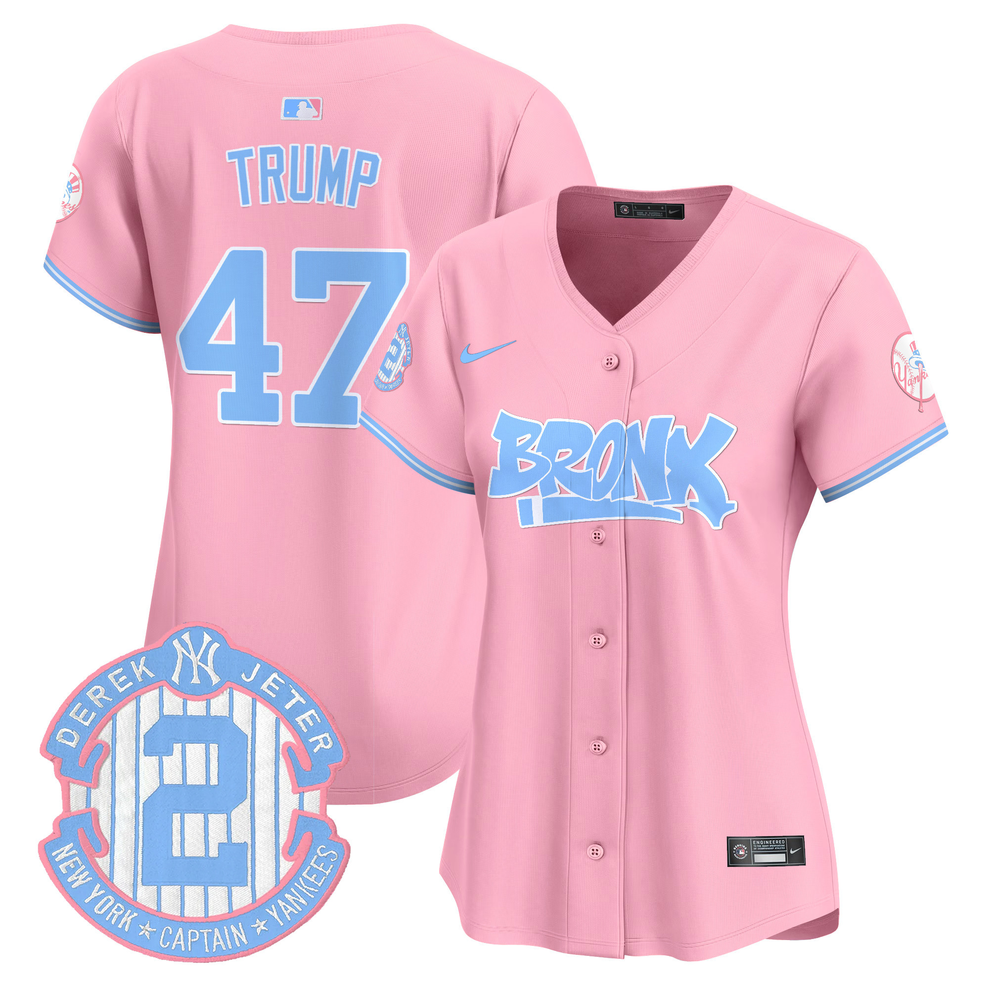 Women's Donald Trump New York Yankees The Bronx Graffiti Bubblegum Pink Vapor Premier Limited Pink Jersey - All Stitched