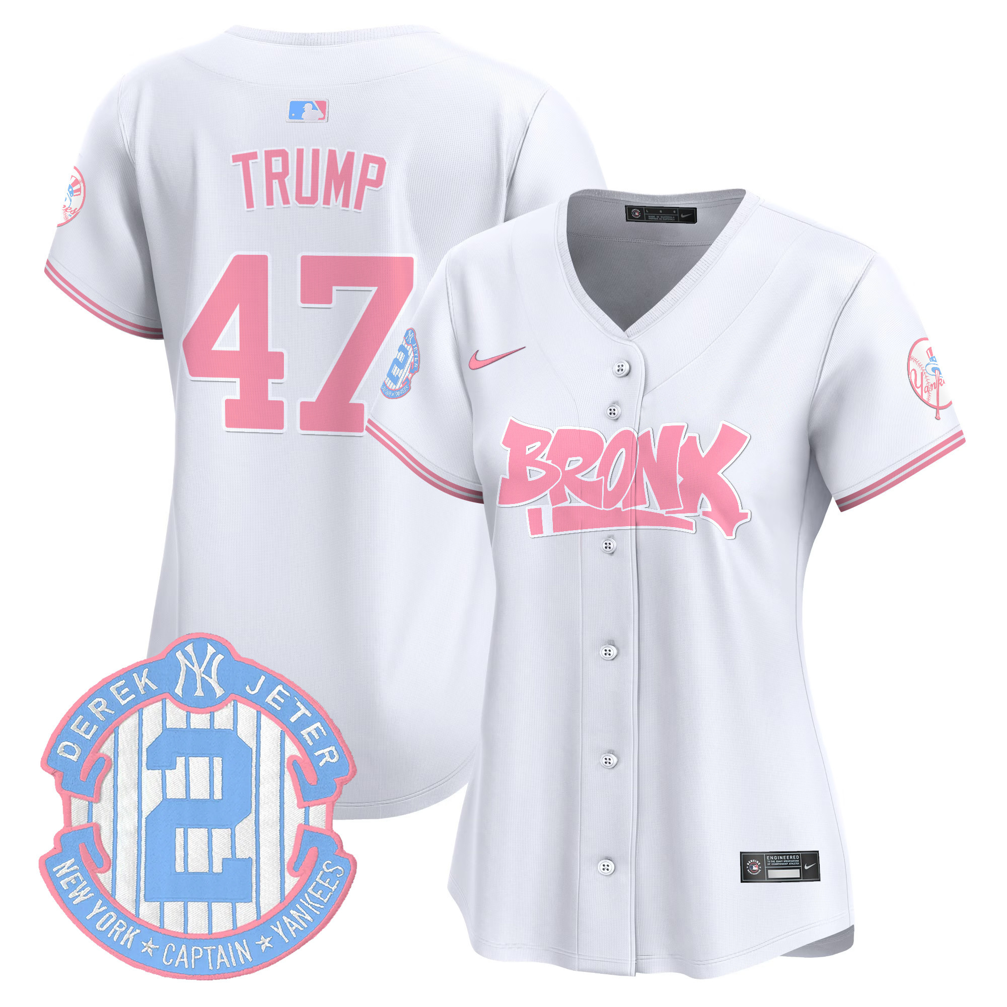 Women's Donald Trump New York Yankees The Bronx Graffiti Bubblegum Pink Vapor Premier Limited White Jersey - All Stitched