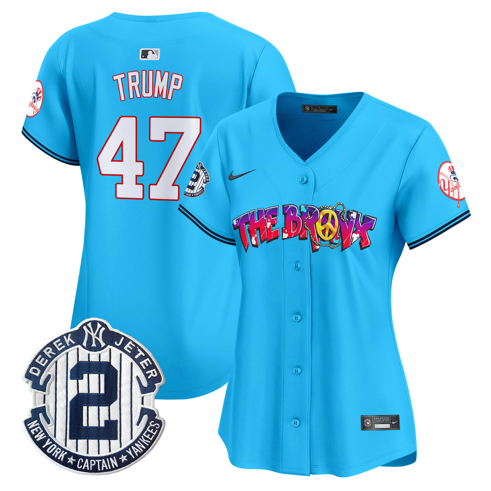 Women's Donald Trump New York Yankees The Bronx Graffiti Vapor Premier Limited Light Blue Jersey V7 - All Stitched