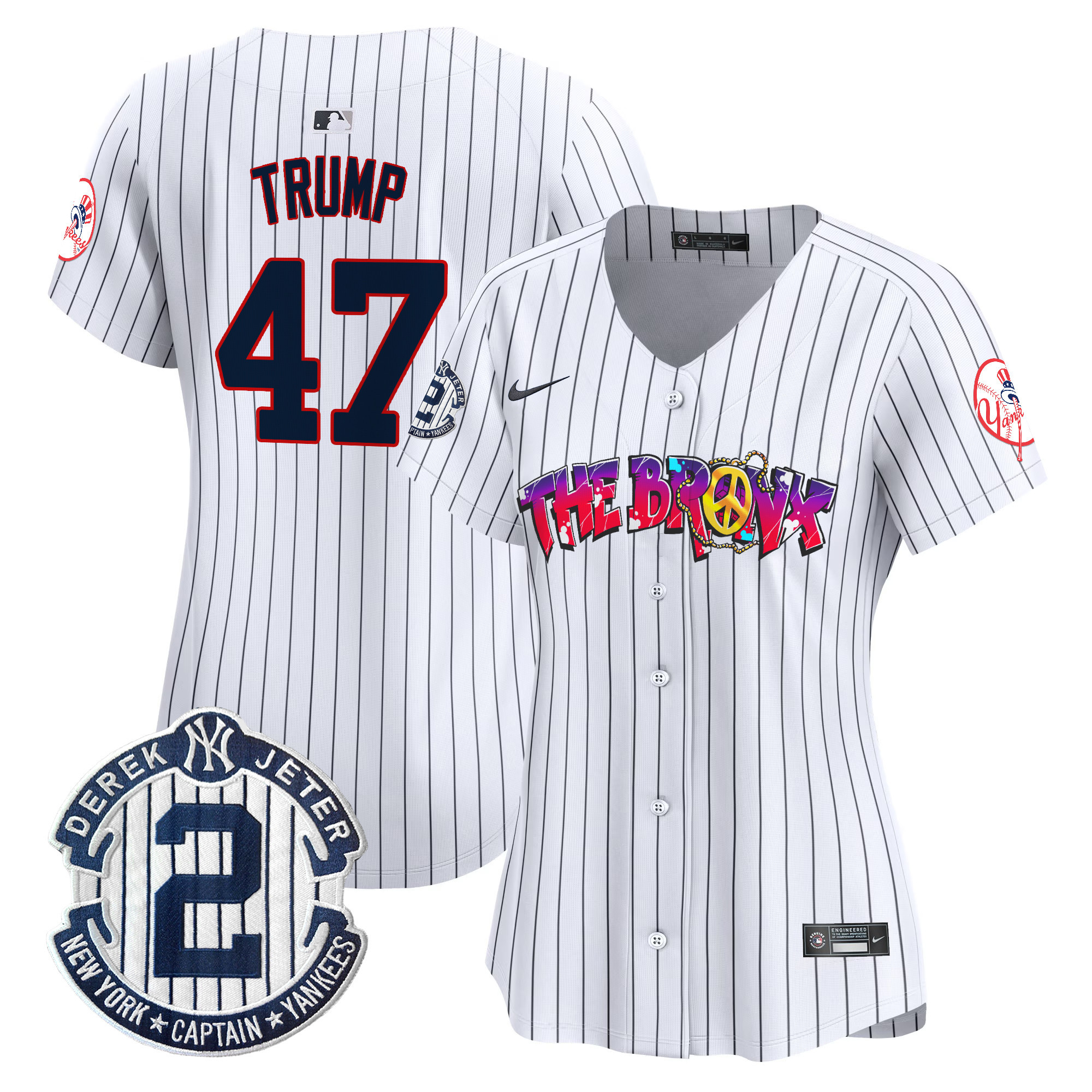 Women's Donald Trump New York Yankees The Bronx Graffiti Vapor Premier Limited Pinstripe Jersey V7 - All Stitched