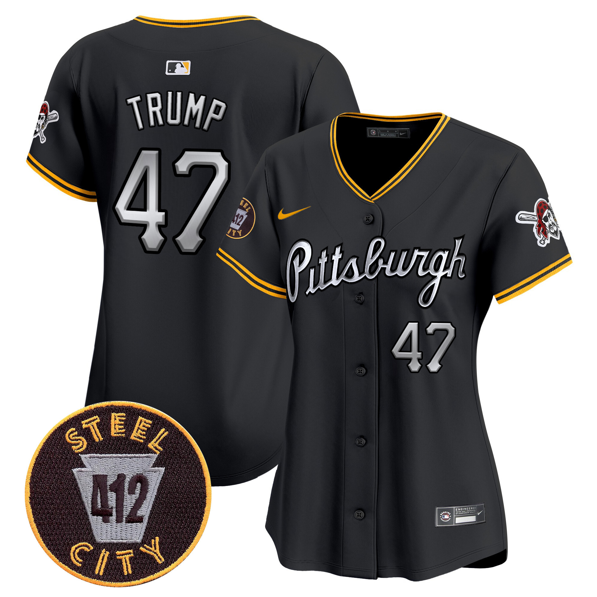 Women's Donald Trump Pittsburgh Pirates 412 Patch Vapor Premier Limited Black Jersey V7 - All Stitched