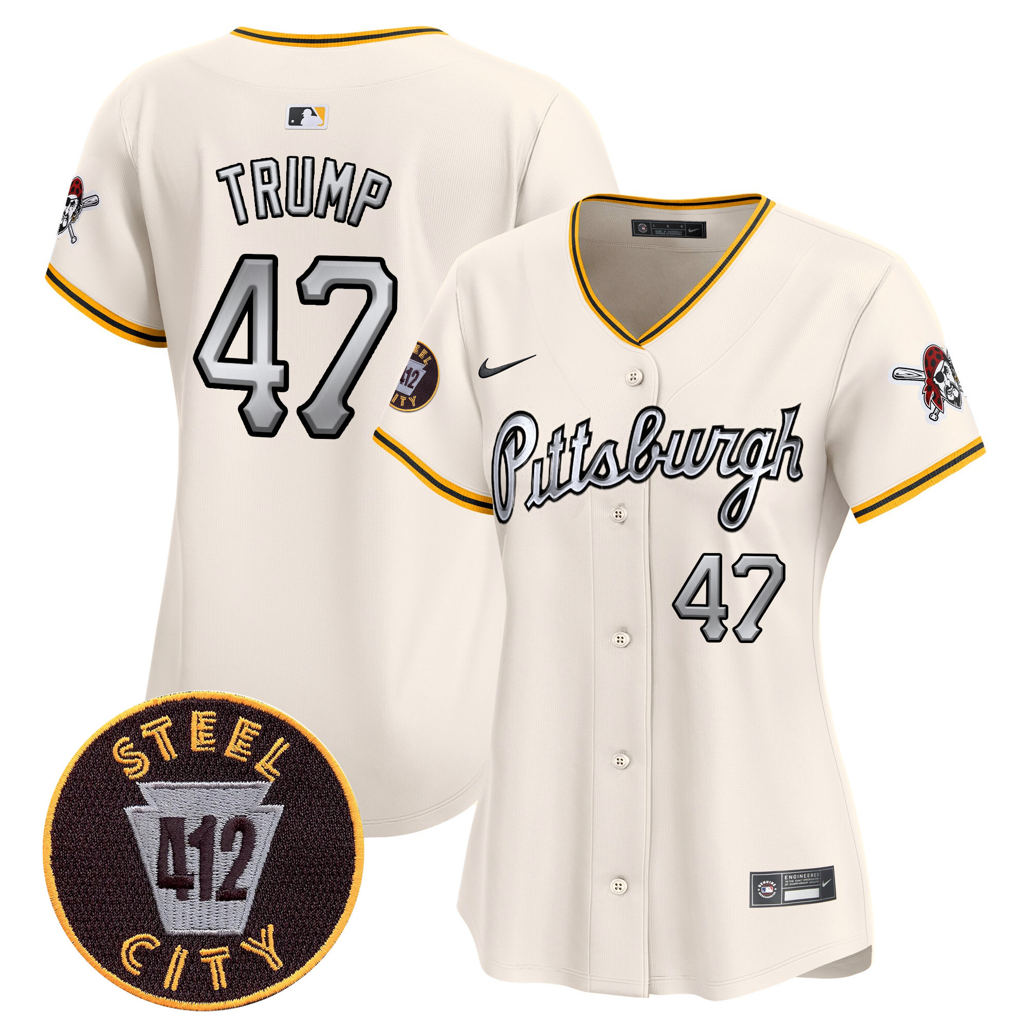 Women's Donald Trump Pittsburgh Pirates 412 Patch Vapor Premier Limited Cream Jersey V7 - All Stitched