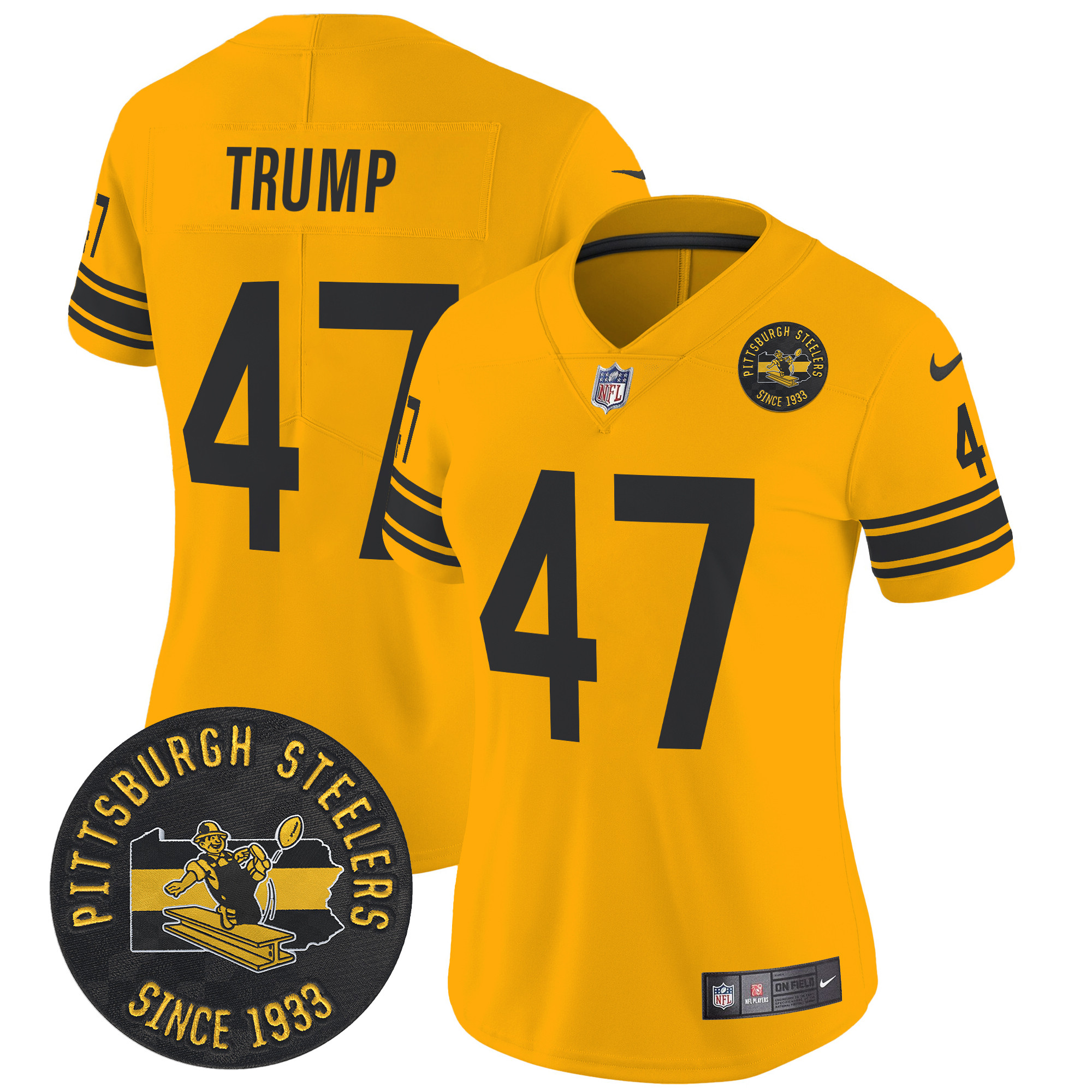 Women's Donald Trump Pittsburgh Steelers Throwback 1962 Vapor Limited Gold Jersey - All Stitched