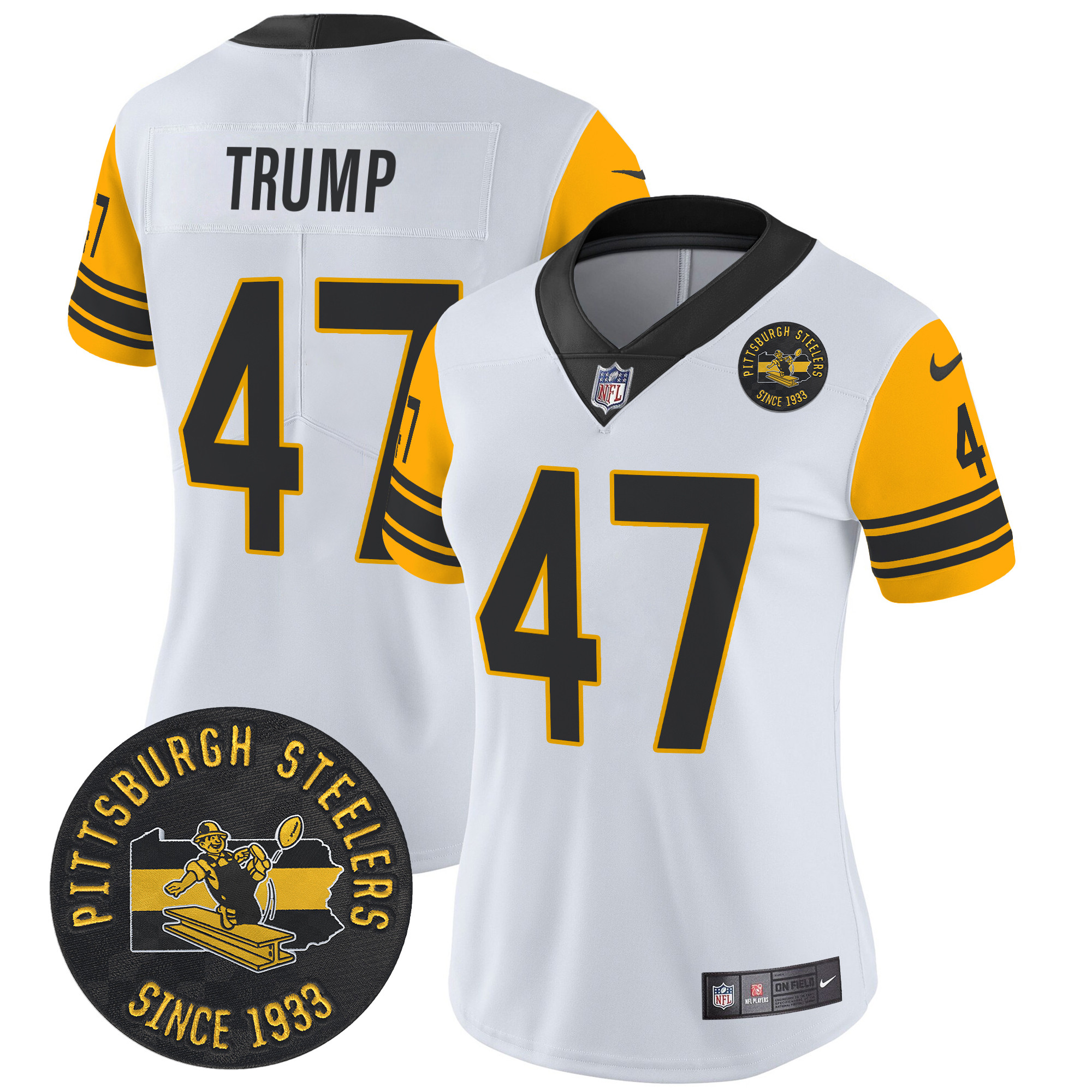 Women's Donald Trump Pittsburgh Steelers Throwback 1962 Vapor Limited White Jersey - All Stitched