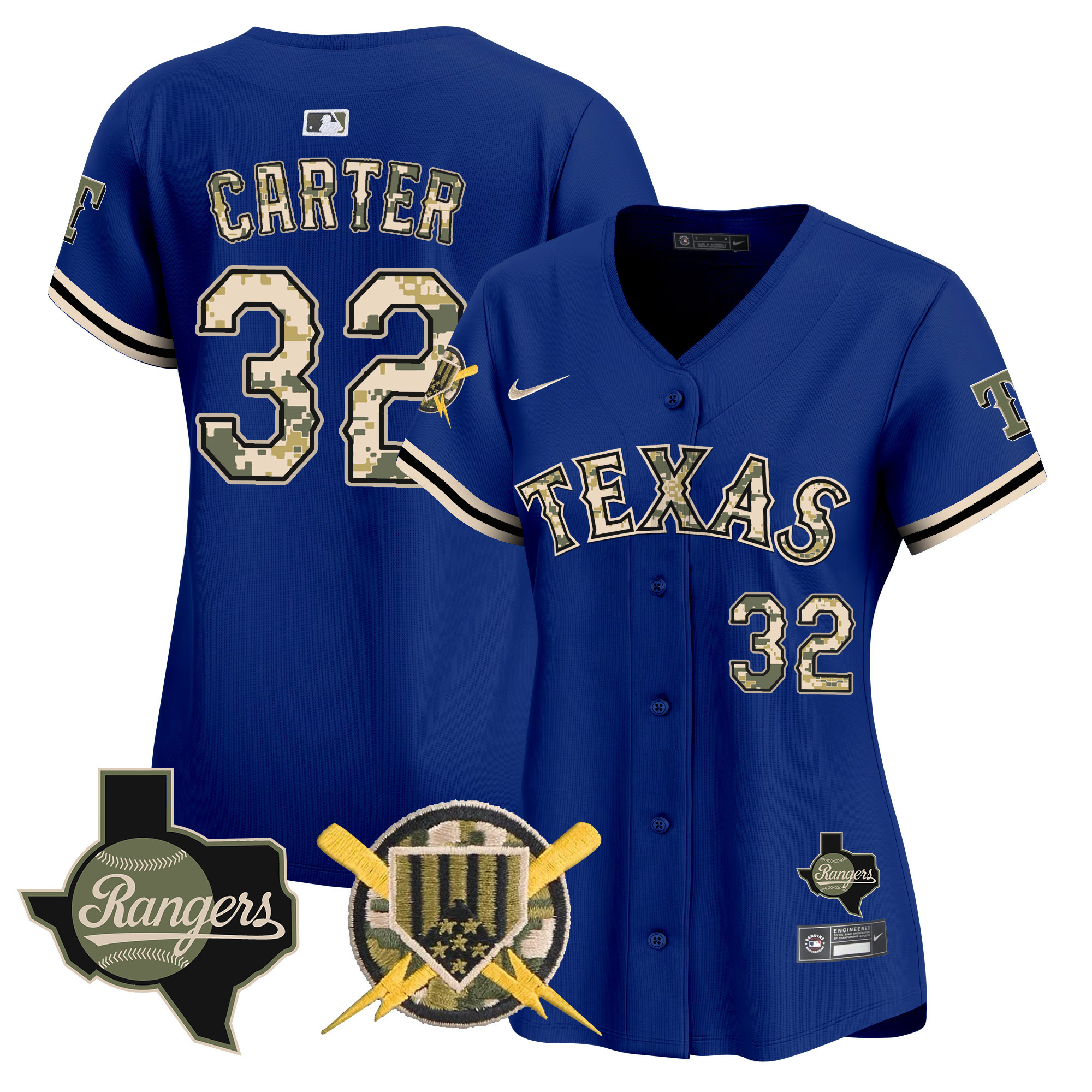 Women's Evan Carter Texas Rangers Armed Forces Day Vapor Premier Limited Royal Jersey - All Stitched