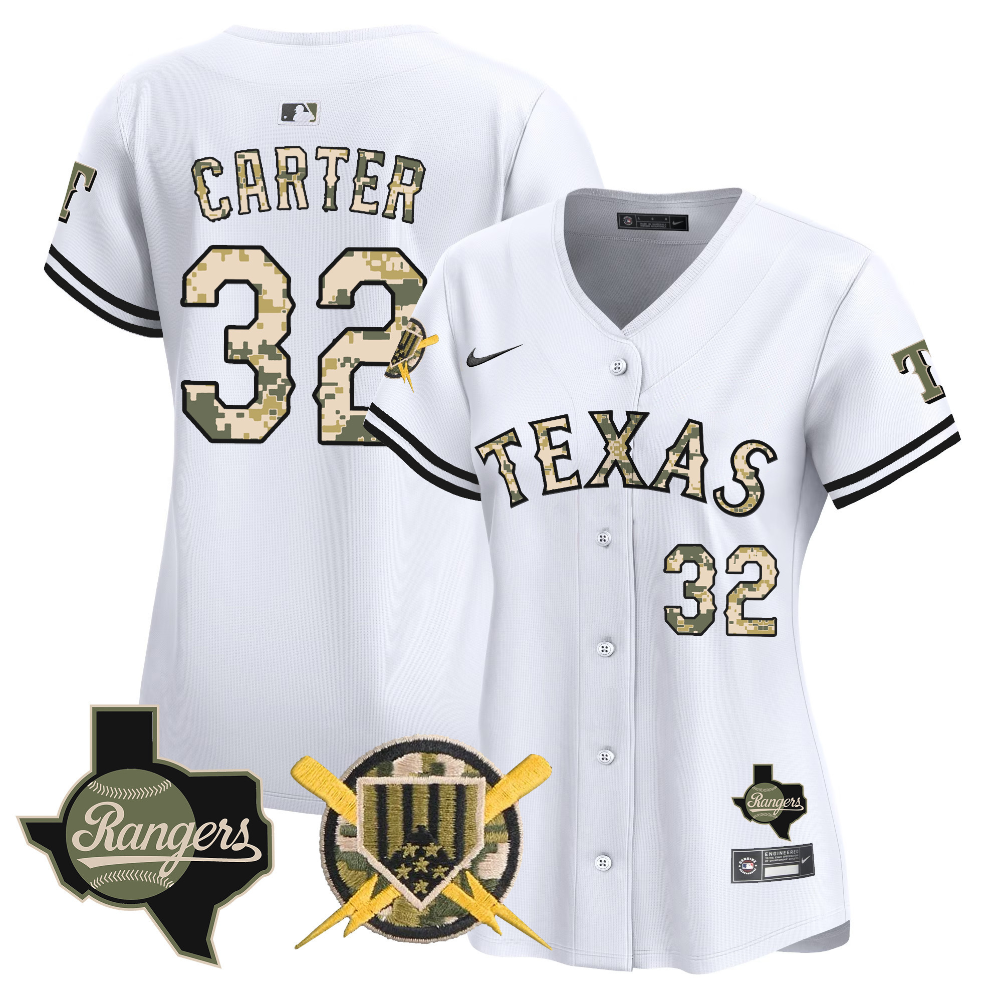 Women's Evan Carter Texas Rangers Armed Forces Day Vapor Premier Limited White Jersey - All Stitched