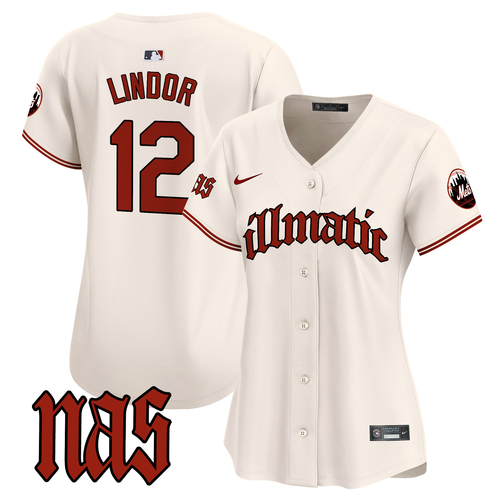 Women's Francisco Lindor New York Mets Nas Illmatic Vapor Premier Limited Cream Jersey - All Stitched
