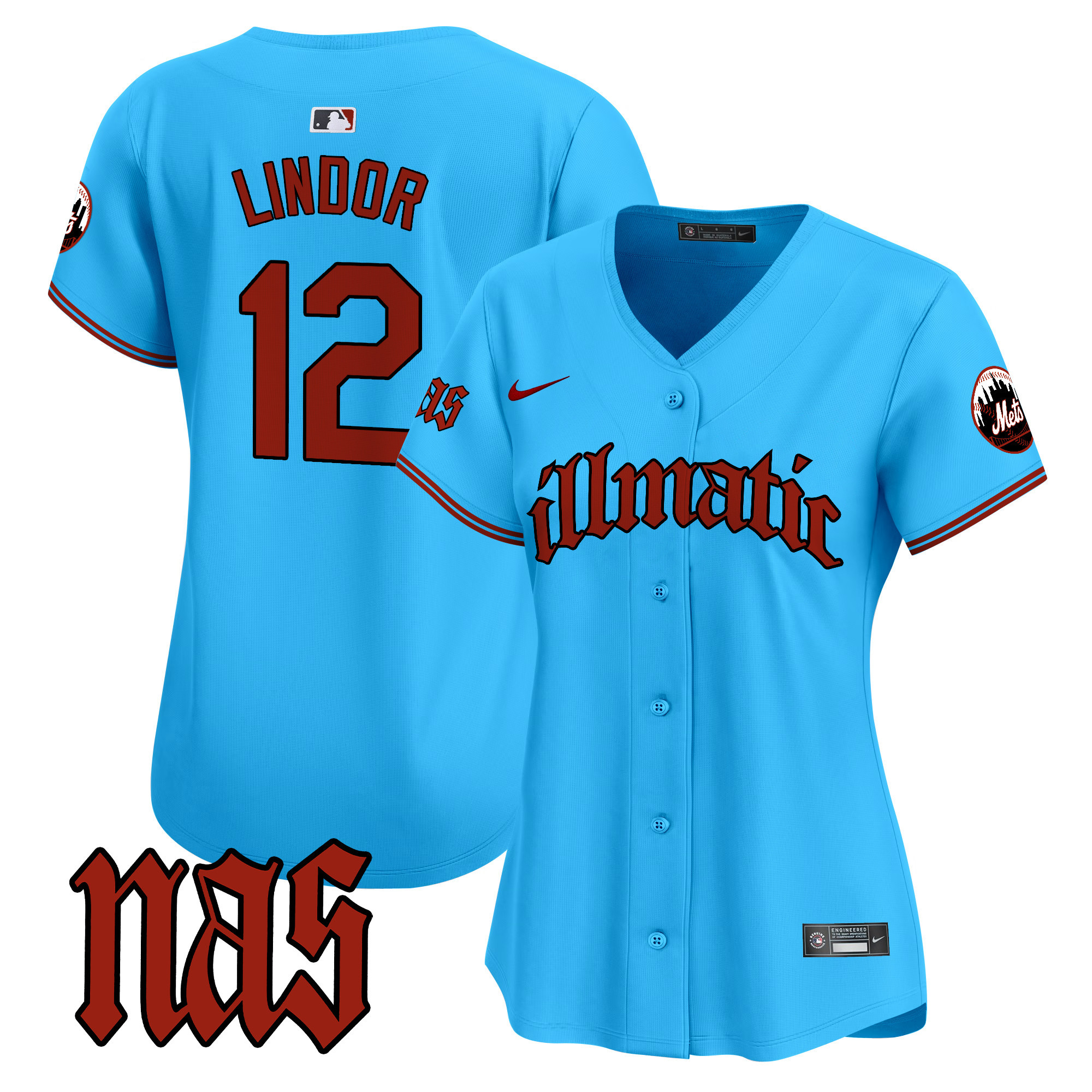 Women's Francisco Lindor New York Mets Nas Illmatic Vapor Premier Limited Light Blue Jersey - All Stitched
