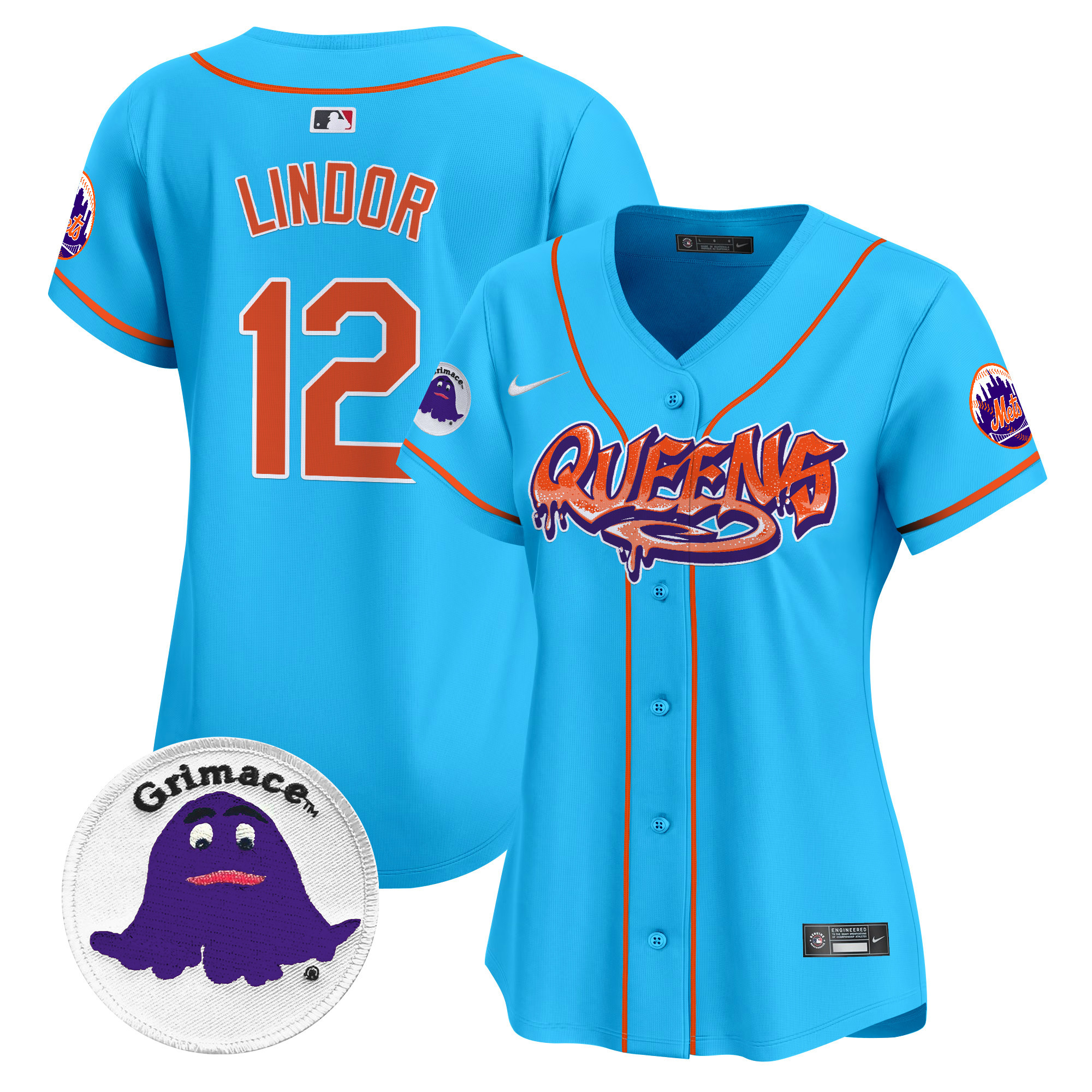 Women's Francisco Lindor New York Mets Queens Graffiti Vapor Premier Limited Light Blue Jersey - All Stitched