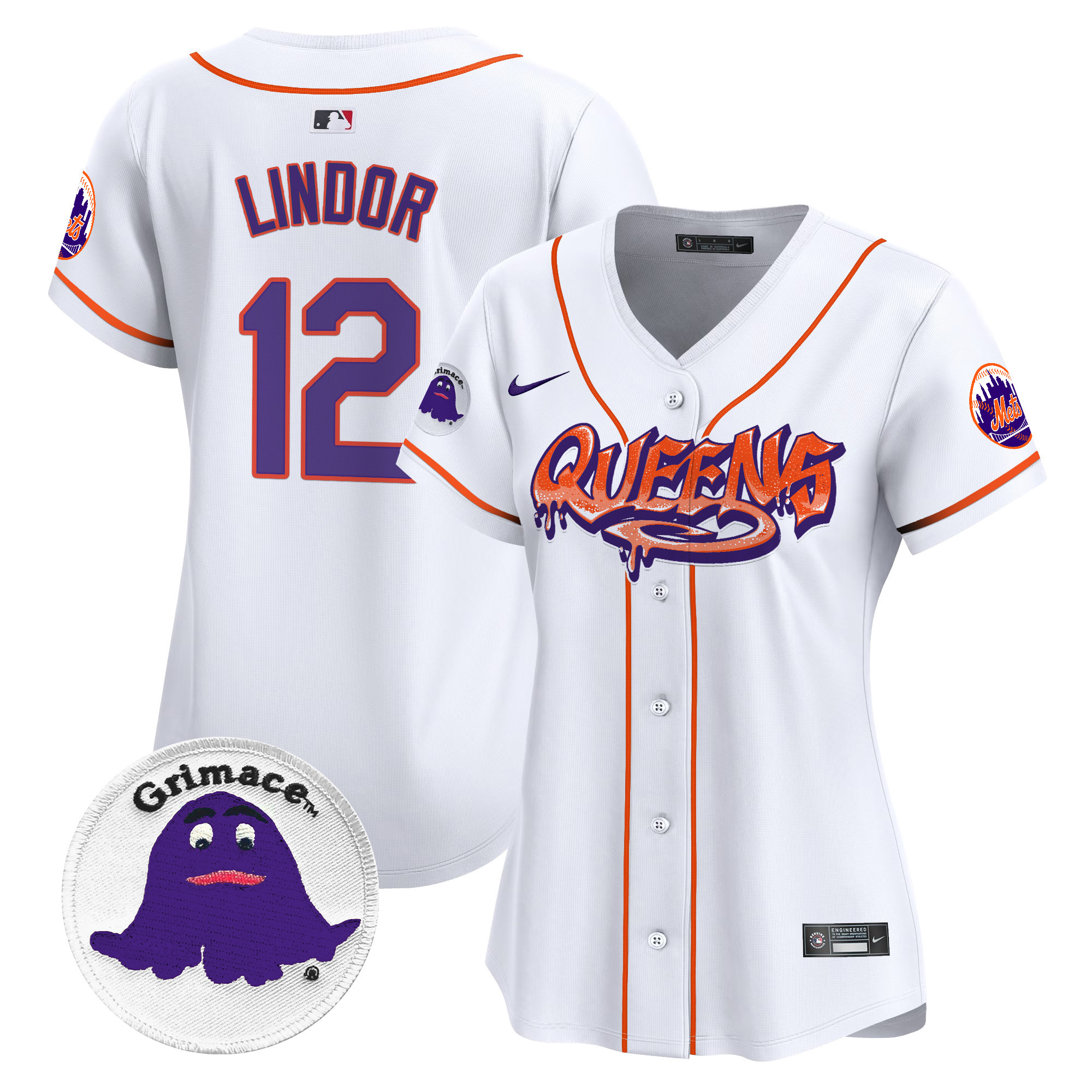 Women's Francisco Lindor New York Mets Queens Graffiti Vapor Premier Limited White Jersey - All Stitched