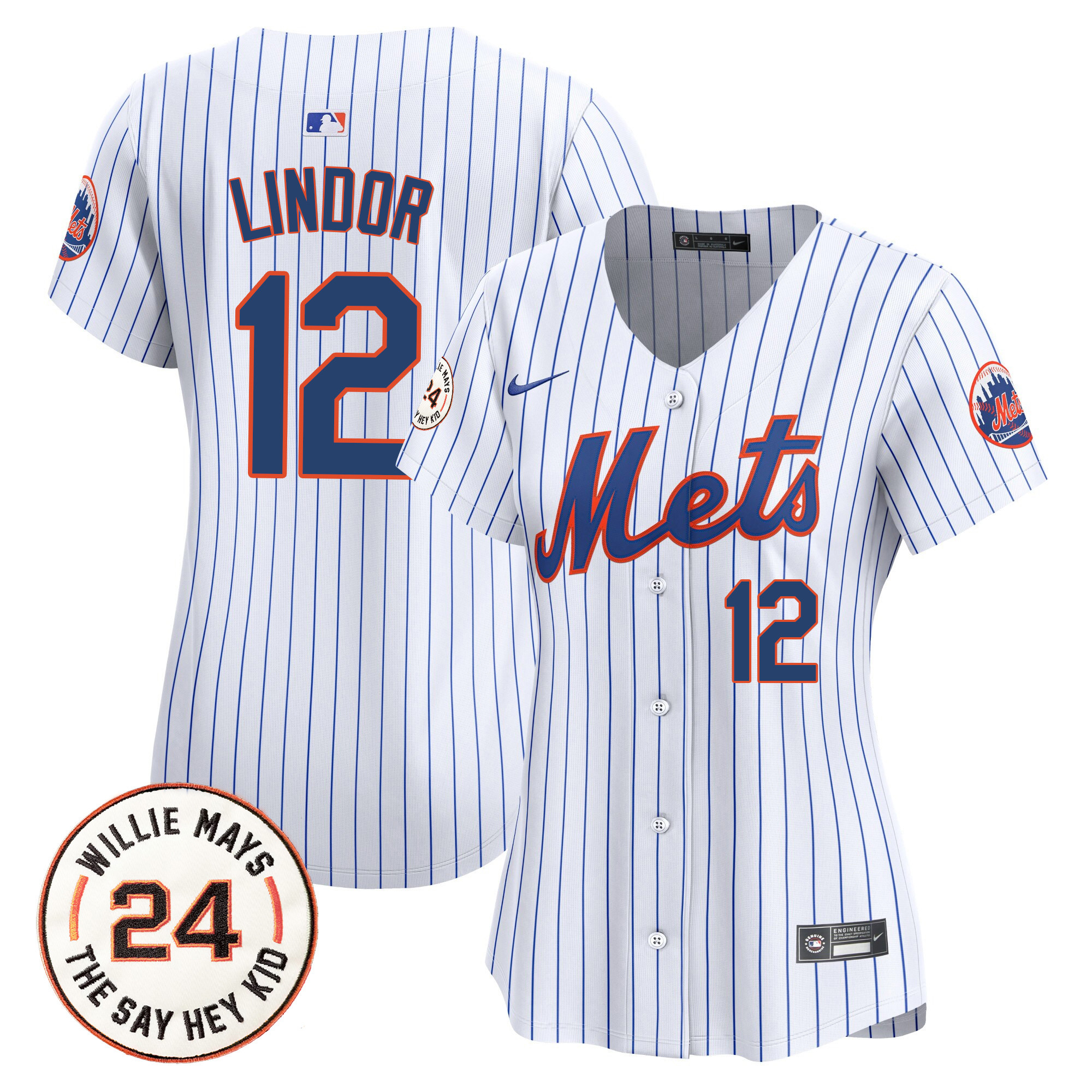 Women's Francisco Lindor New York Mets Willie Mays Patch Vapor Premier Limited White Jersey - All Stitched