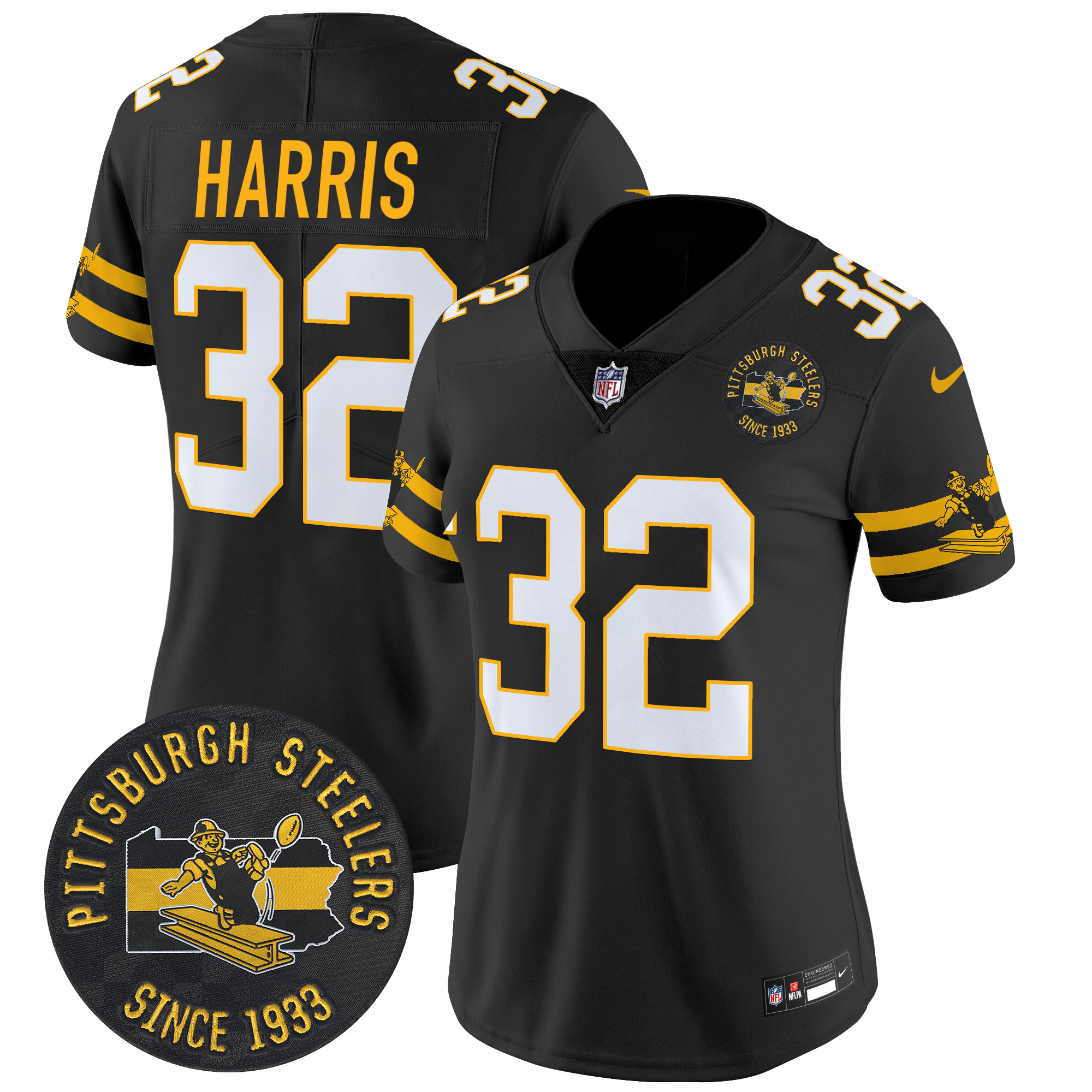 Women's Franco Harris Pittsburgh Steelers Throwback 1933 Patch Vapor Limited Black Jersey - All Stitched