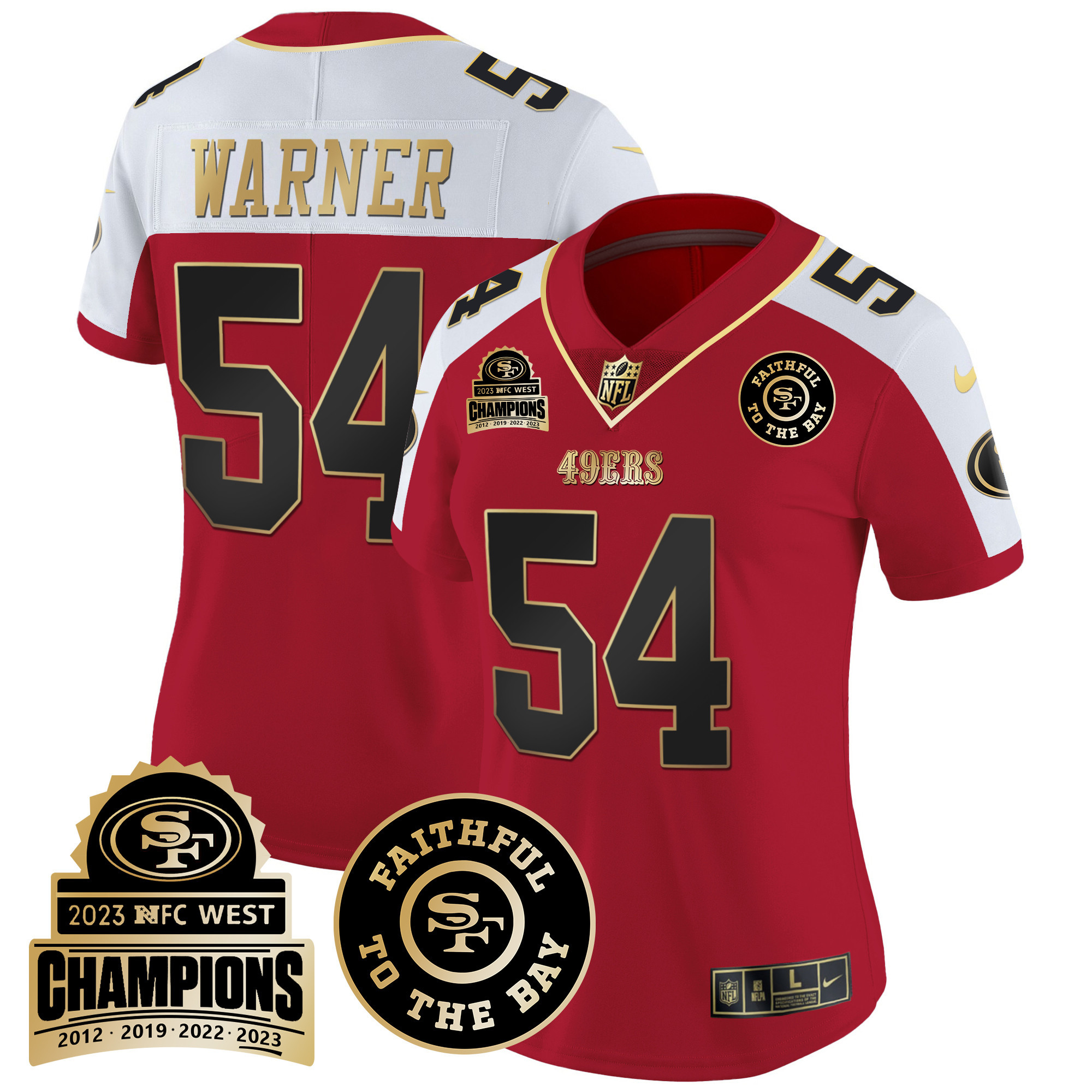 Women's Fred Warner San Francisco 49ers 2023 NFC West Champions Patch Vapor Alternate Jersey V3 - All Stitched