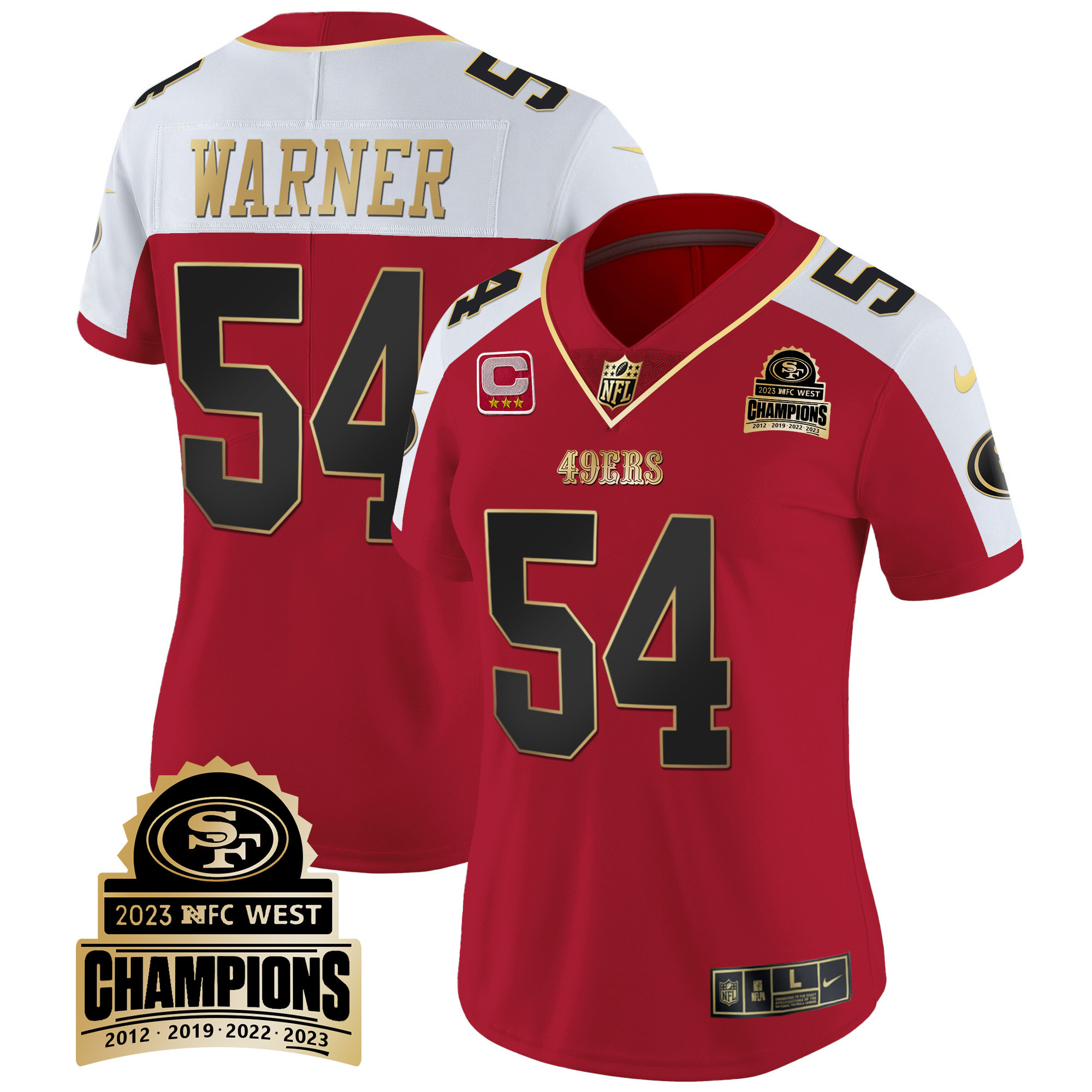 Women's Fred Warner San Francisco 49ers 2023 NFC West Champions Patch Vapor Alternate Jersey V4 - All Stitched