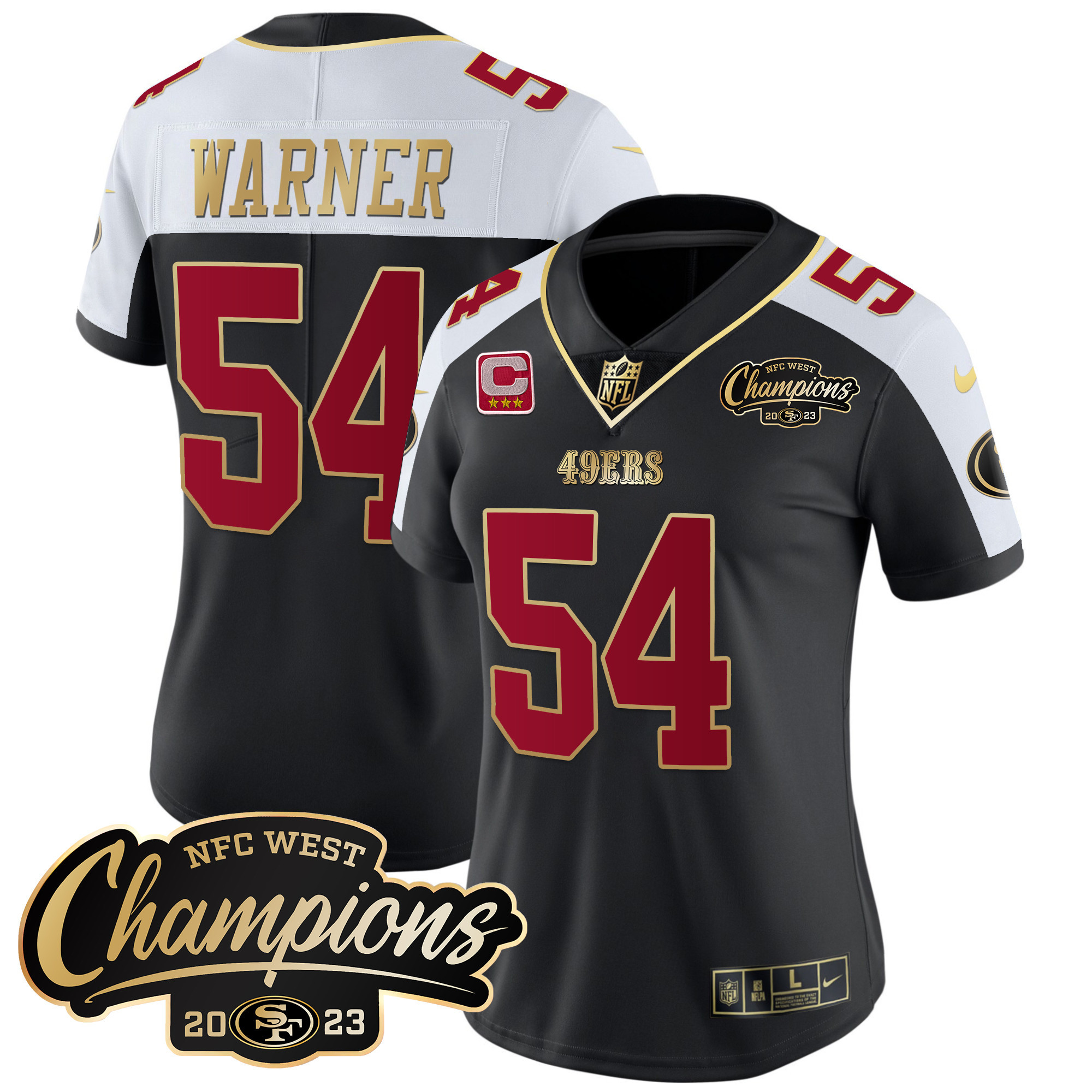 Women's Fred Warner San Francisco 49ers 2023 NFC West Champions Patch Vapor Black Alternate Jersey - All Stitched
