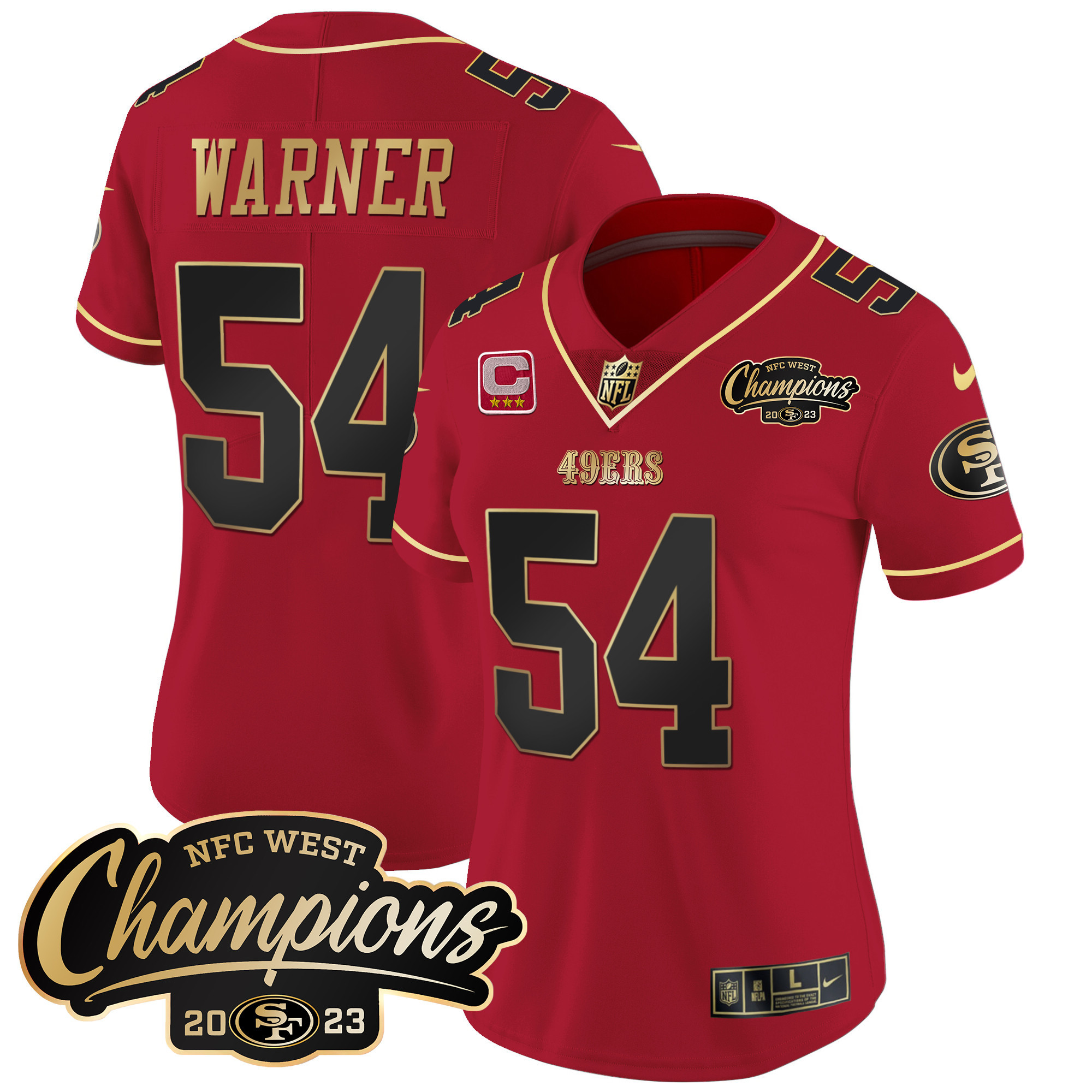 Women's Fred Warner San Francisco 49ers 2023 NFC West Champions Patch Vapor Scarlet Limited Jersey - All Stitched