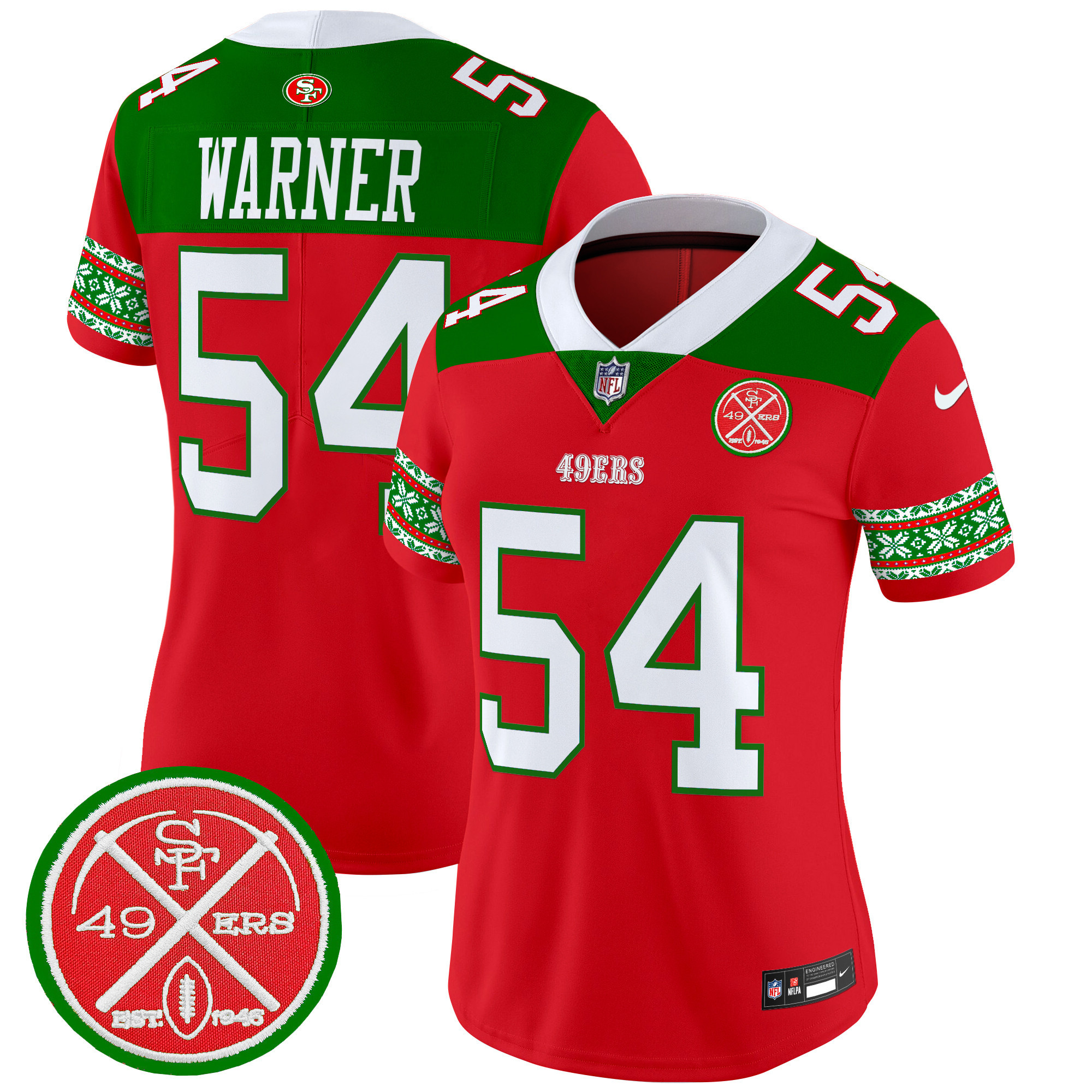 Women's Fred Warner San Francisco 49ers 2024 Christmas Vapor Limited Red Jersey - All Stitched
