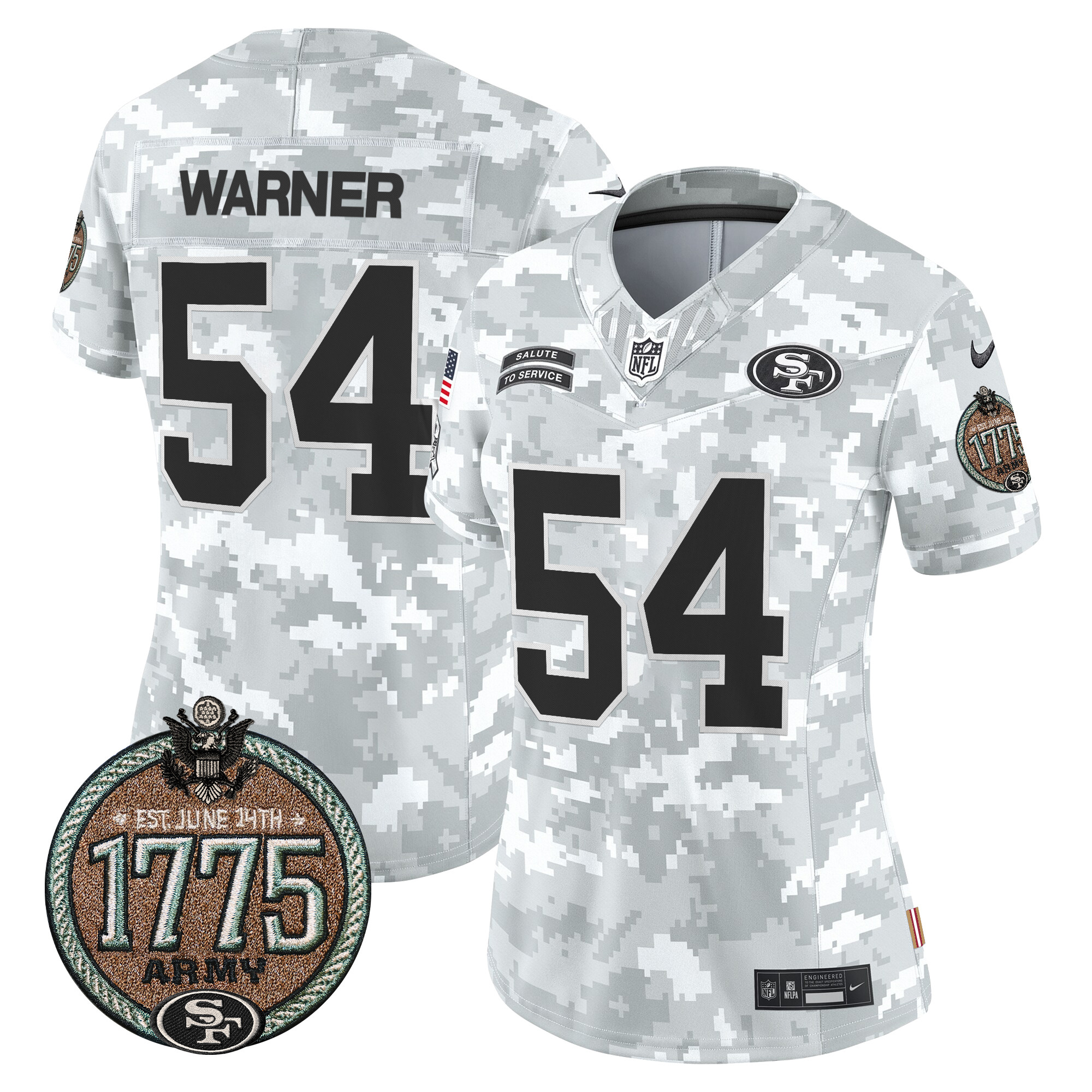 Women's Fred Warner San Francisco 49ers 2024 Salute to Service Establishment Year Patch Vapor Limited Army Jersey - All Stitched