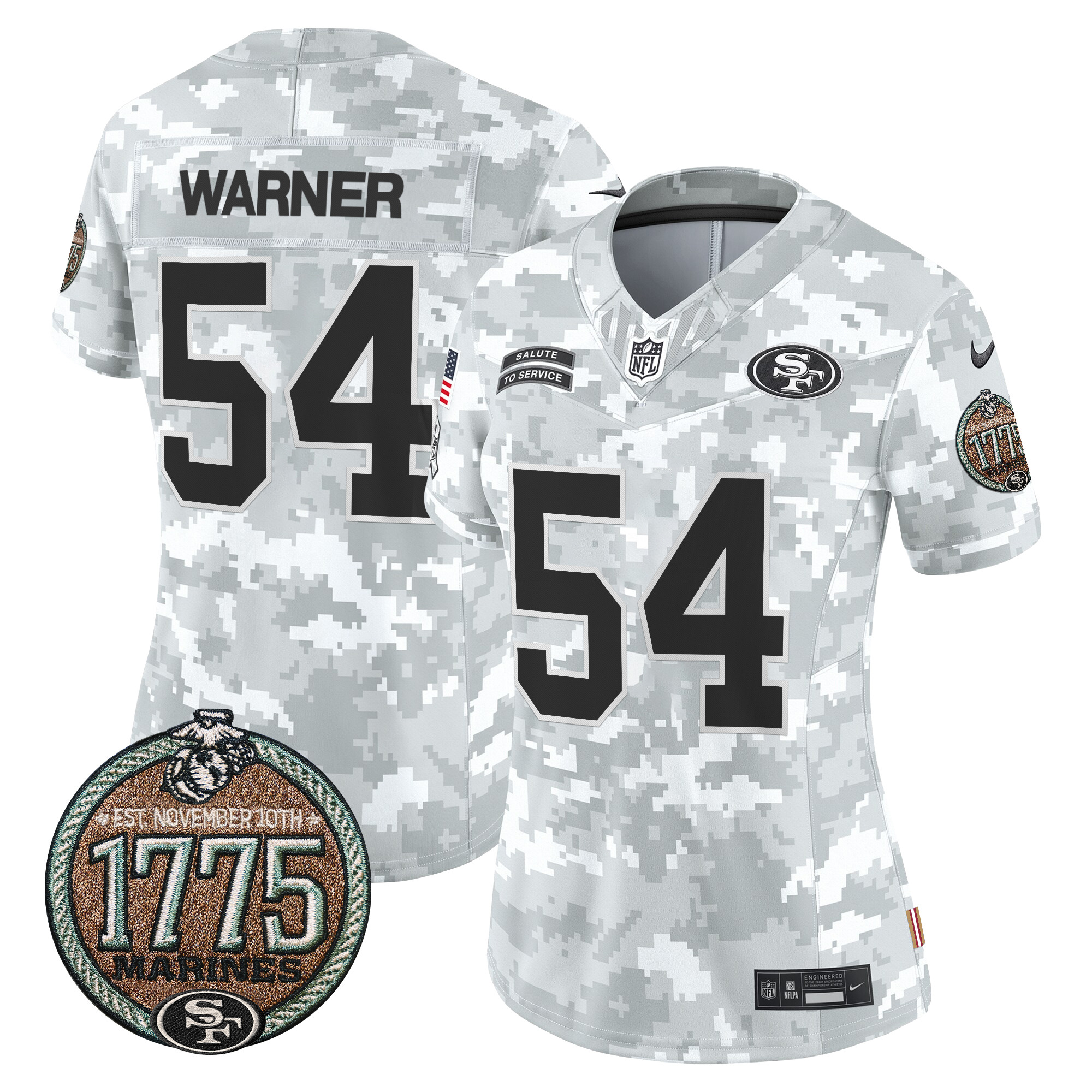Women's Fred Warner San Francisco 49ers 2024 Salute to Service Establishment Year Patch Vapor Limited Marines Jersey - All Stitched
