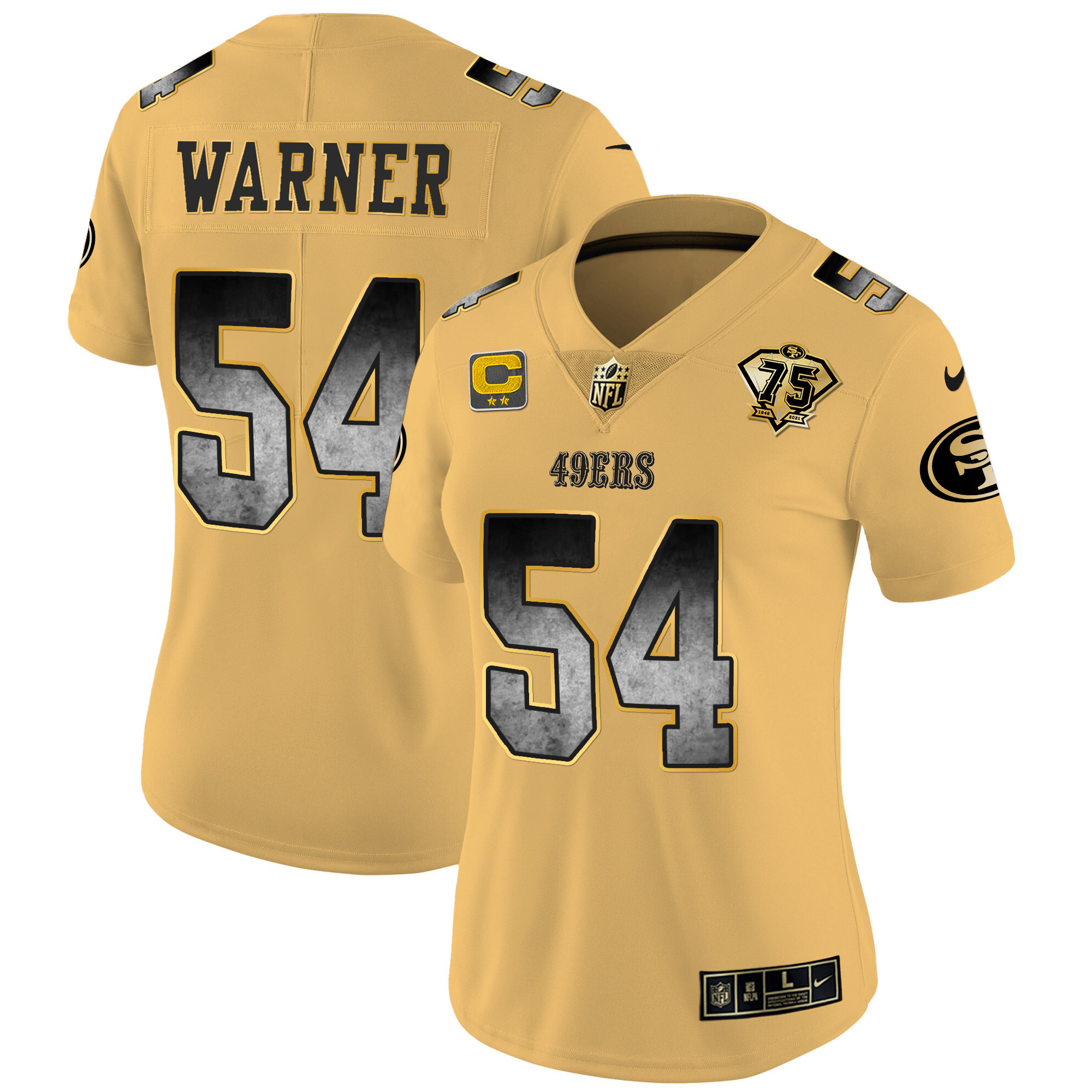 Women's Fred Warner San Francisco 49ers Arch Smoke Vapor Gold Jersey - All Stitched
