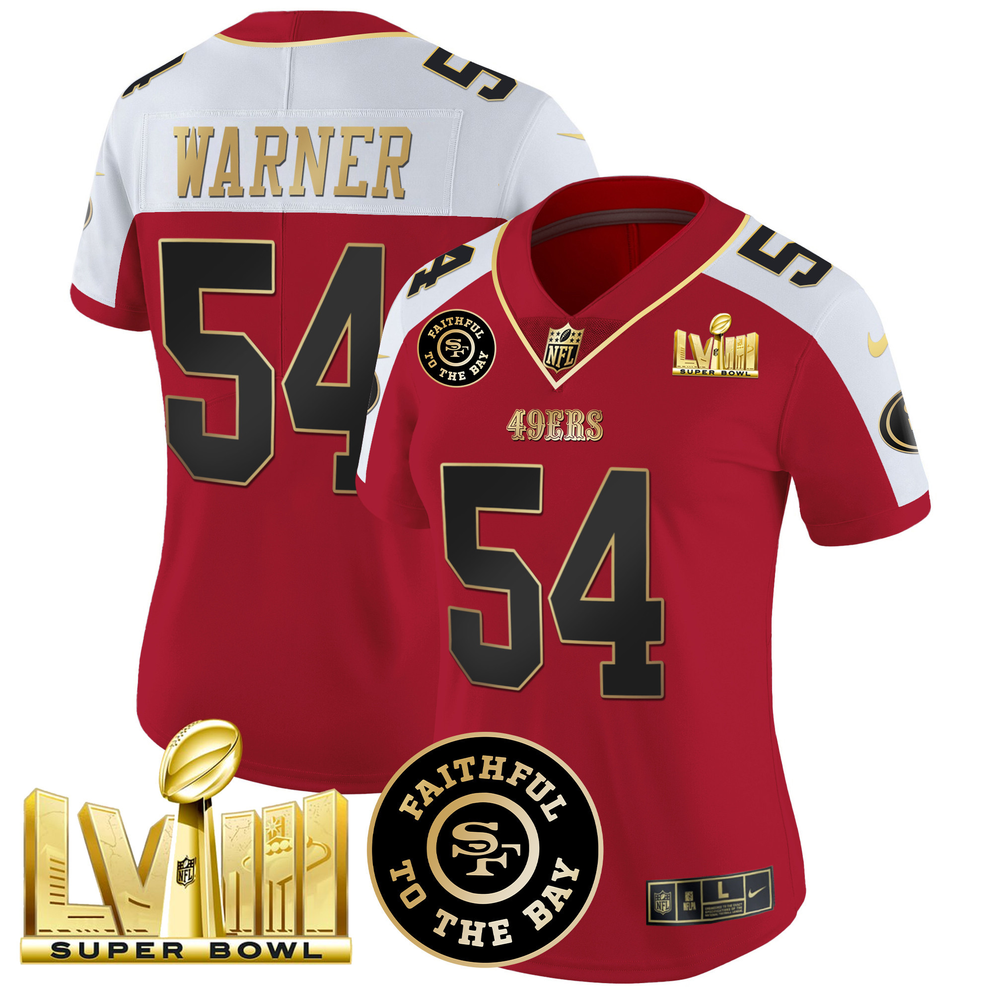Women's Fred Warner San Francisco 49ers Faithful & Super Bowl LVIII Gold Patch Vapor Alternate Jersey - All Stitched