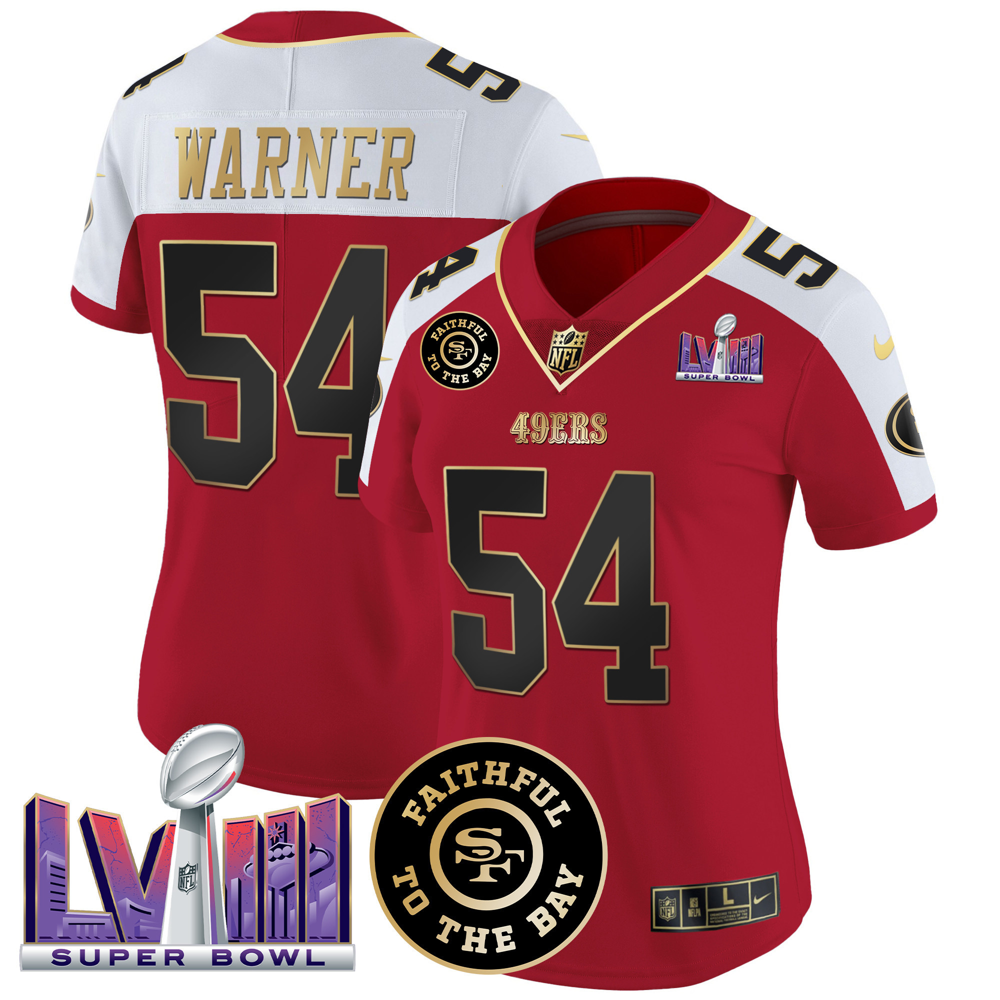 Women's Fred Warner San Francisco 49ers Faithful & Super Bowl LVIII Patch Vapor Alternate Jersey - All Stitched