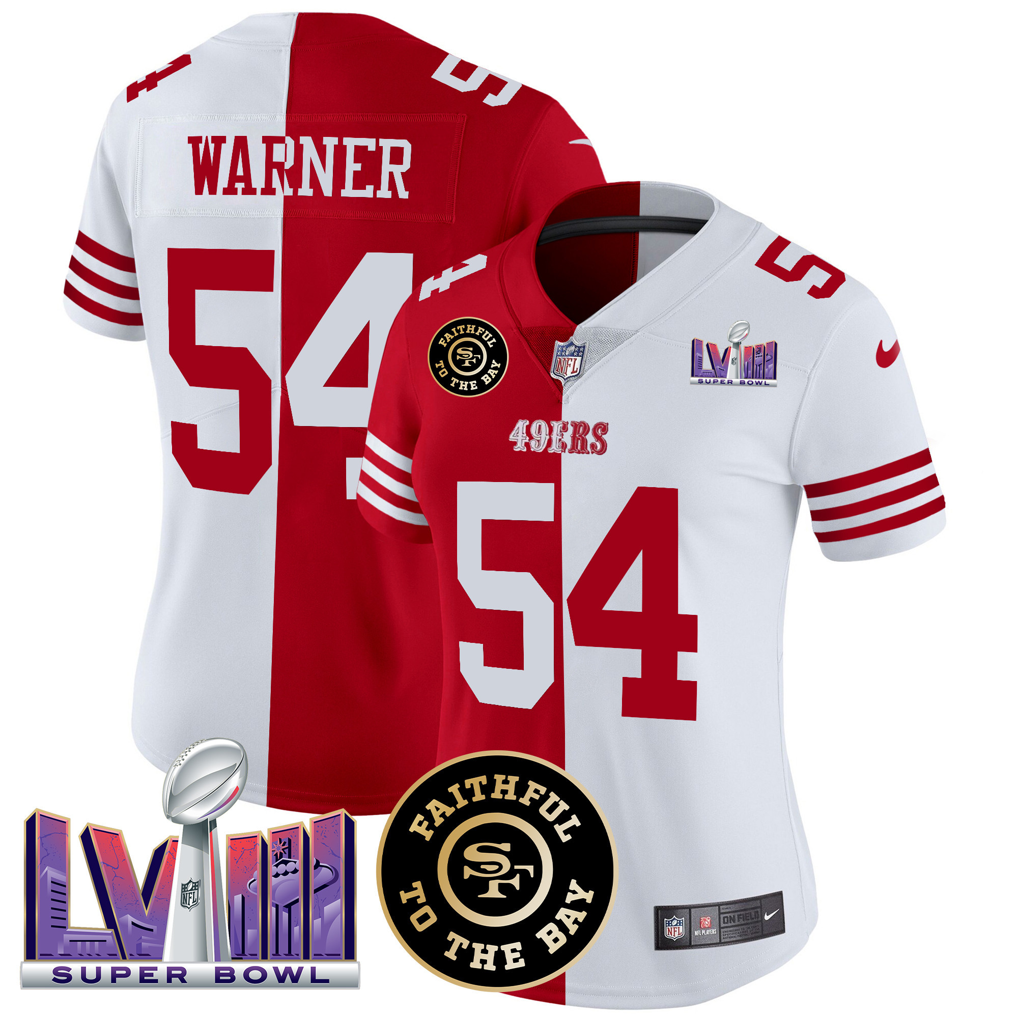 Women's Fred Warner San Francisco 49ers Faithful & Super Bowl LVIII Patch Vapor Split Jersey V2 - All Stitched