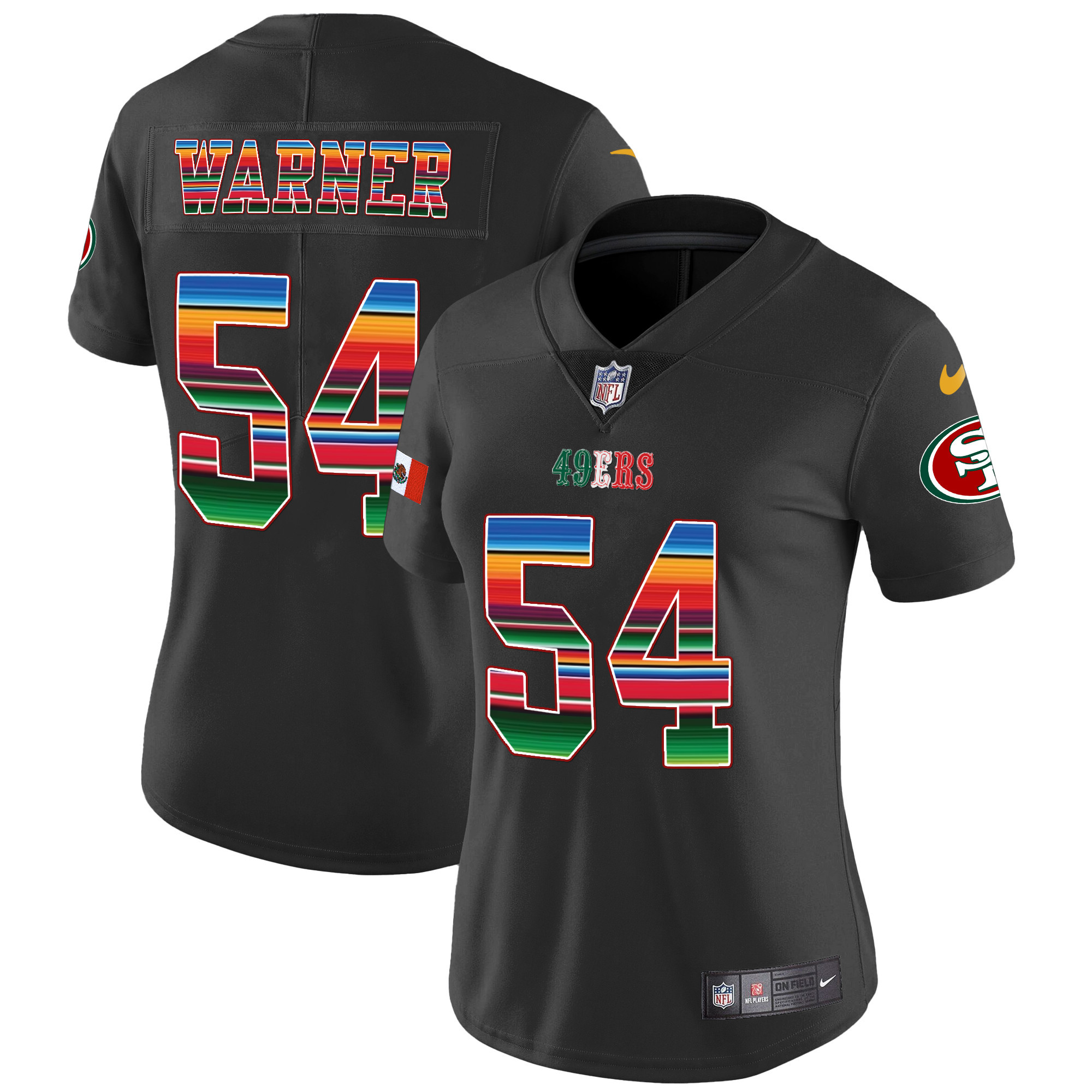 Women's Fred Warner San Francisco 49ers Mexico Vapor Black Jersey V3 - All Stitched