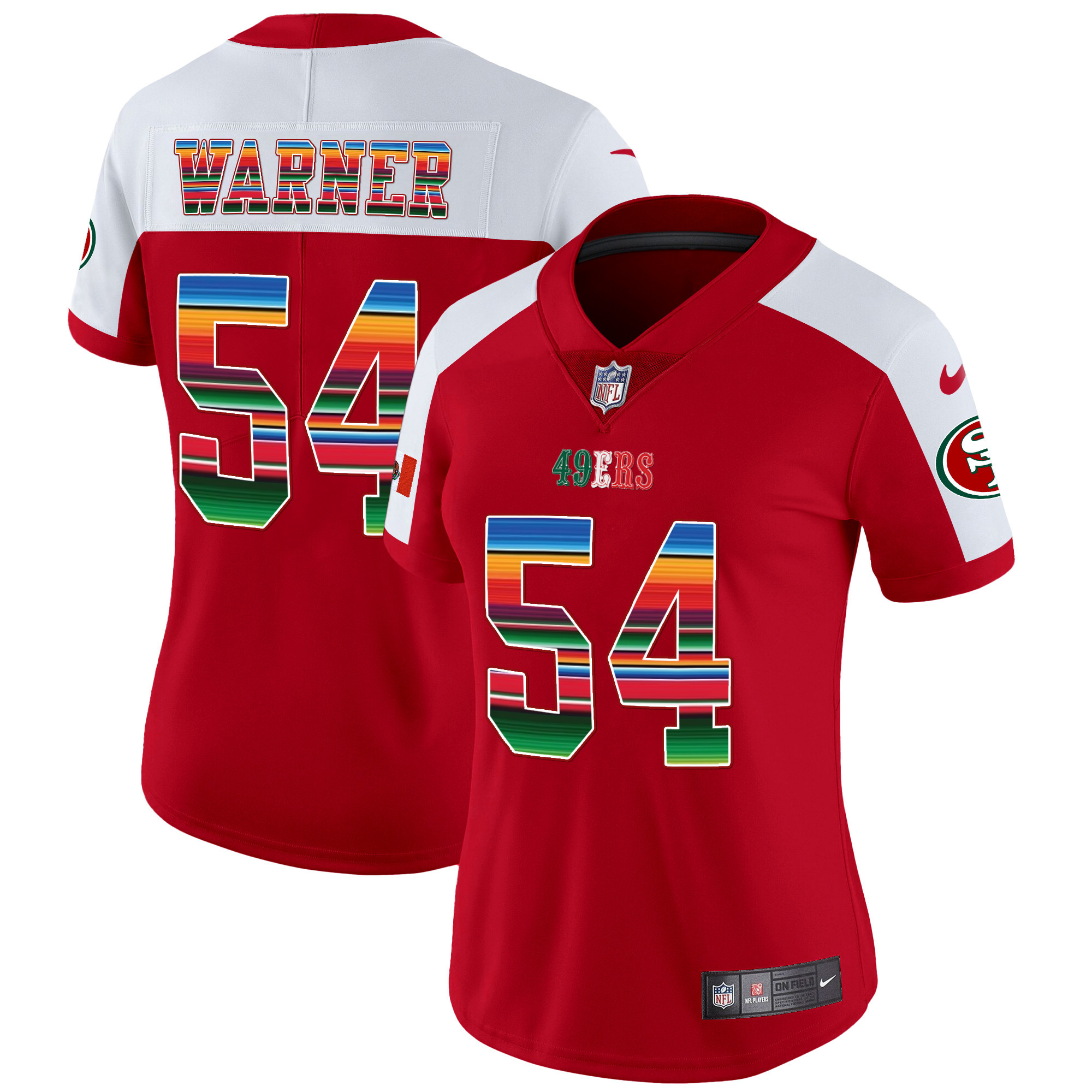 Women's Fred Warner San Francisco 49ers Mexico Vapor Red Alternate Jersey V3 - All Stitched