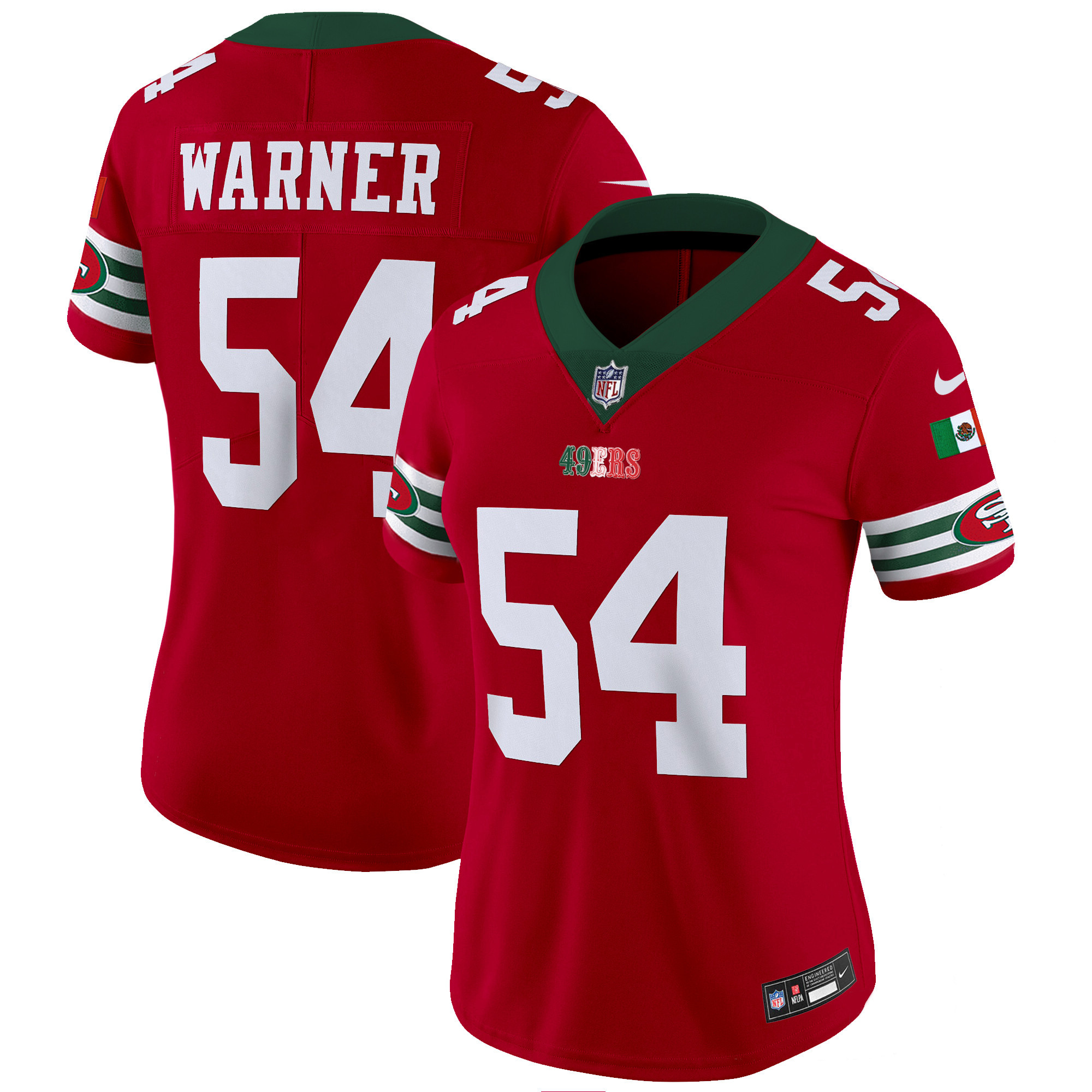 Women's Fred Warner San Francisco 49ers Mexico Vapor Red Jersey V2 - All Stitched