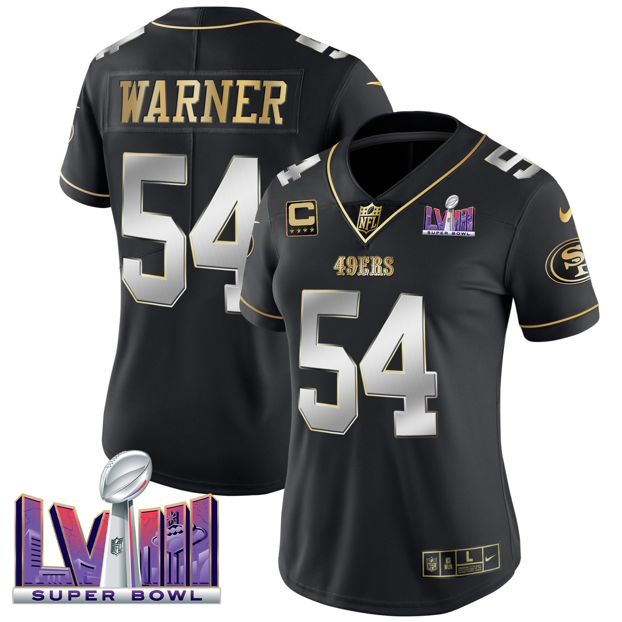 Women's Fred Warner San Francisco 49ers Super Bowl LVIII Patch Vapor Black Limited Jersey - All Stitched
