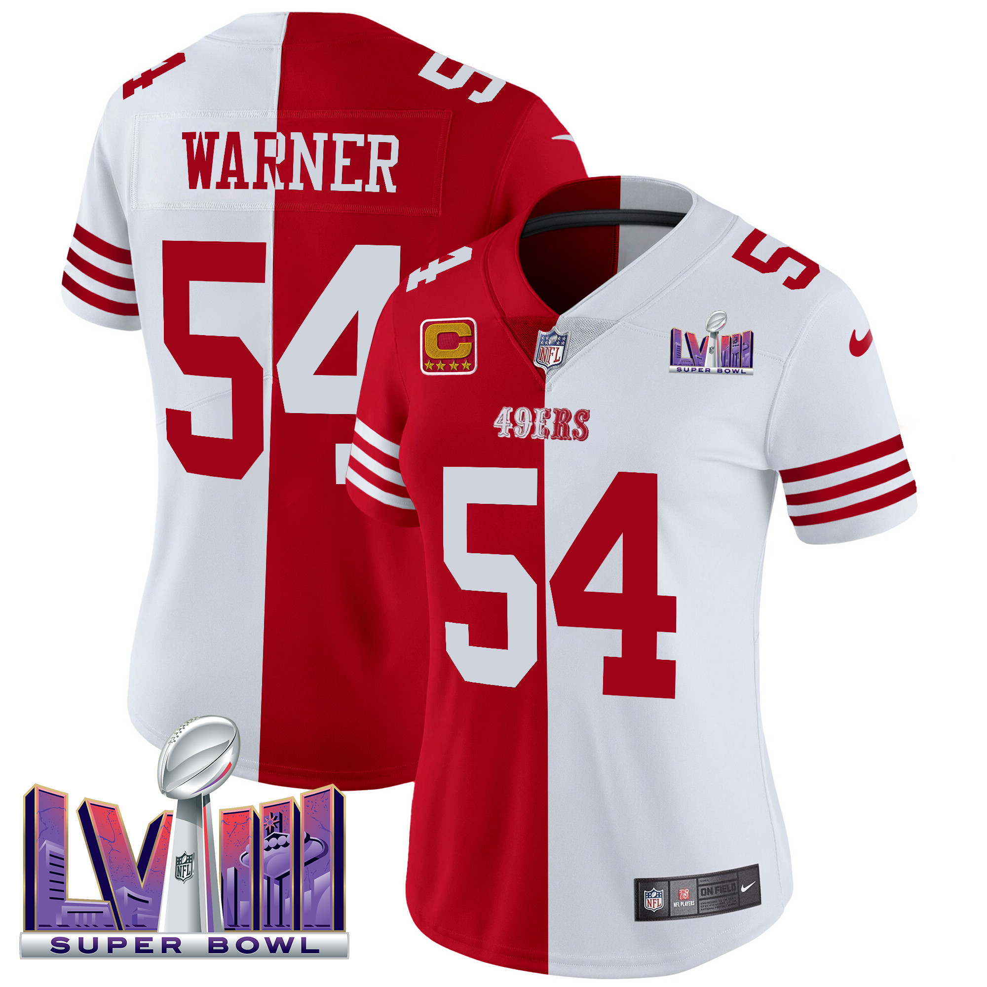 Women's Fred Warner San Francisco 49ers Super Bowl LVIII Patch Vapor Split Jersey V2 - All Stitched