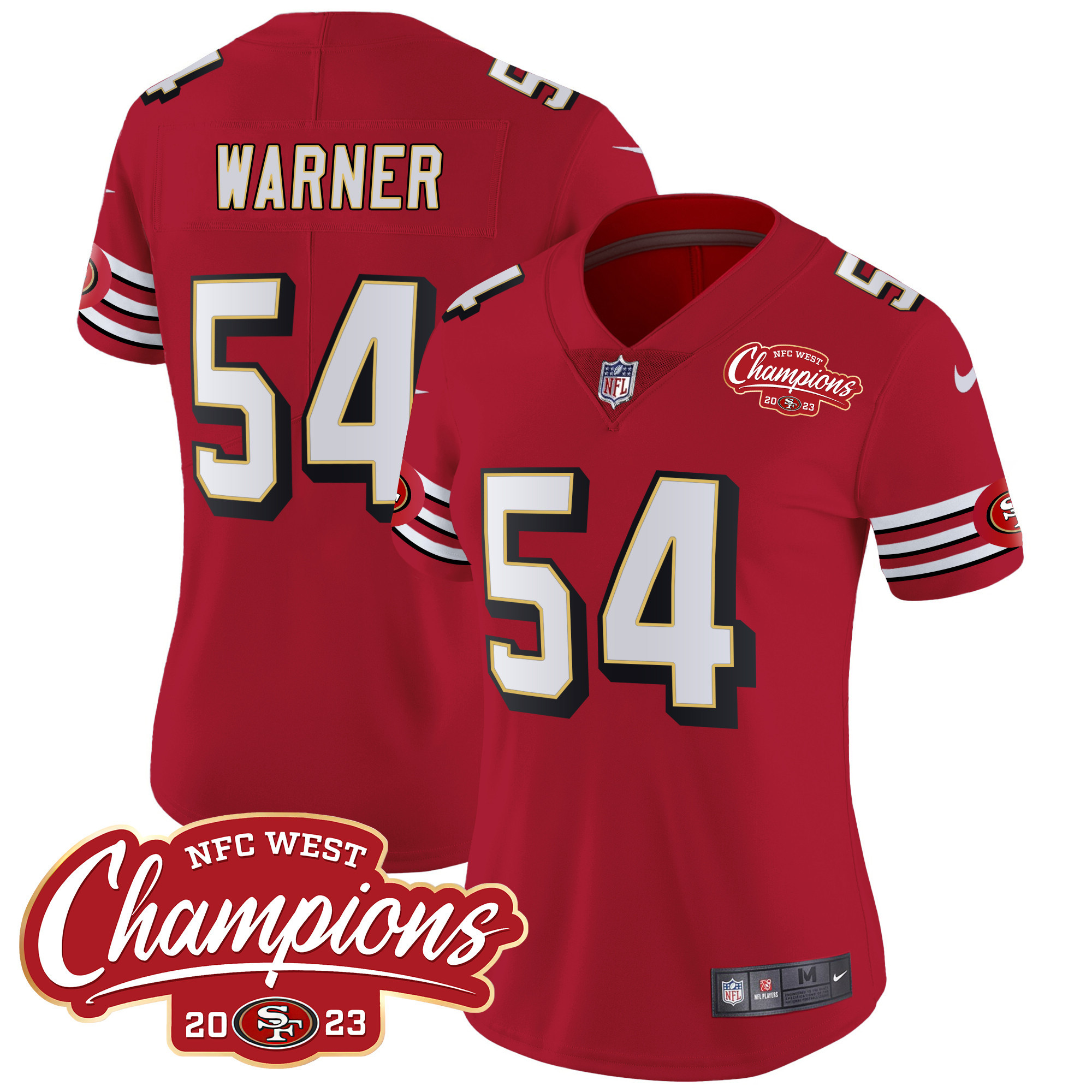 Women's Fred Warner San Francisco 49ers Throwback NFC West Champions Patch Vapor Red Jersey - All Stitched